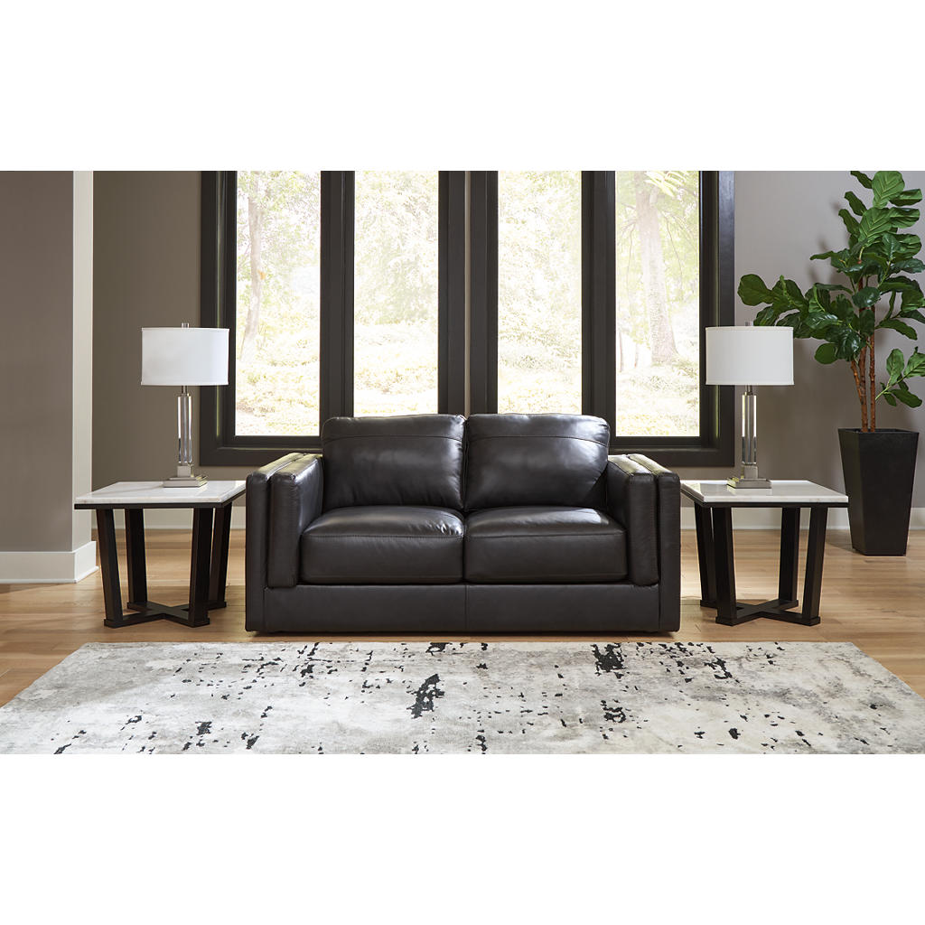 Amiata Loveseat — Onyx Waxed Leather at Compact Scale Signature Design by Ashley® Living Room