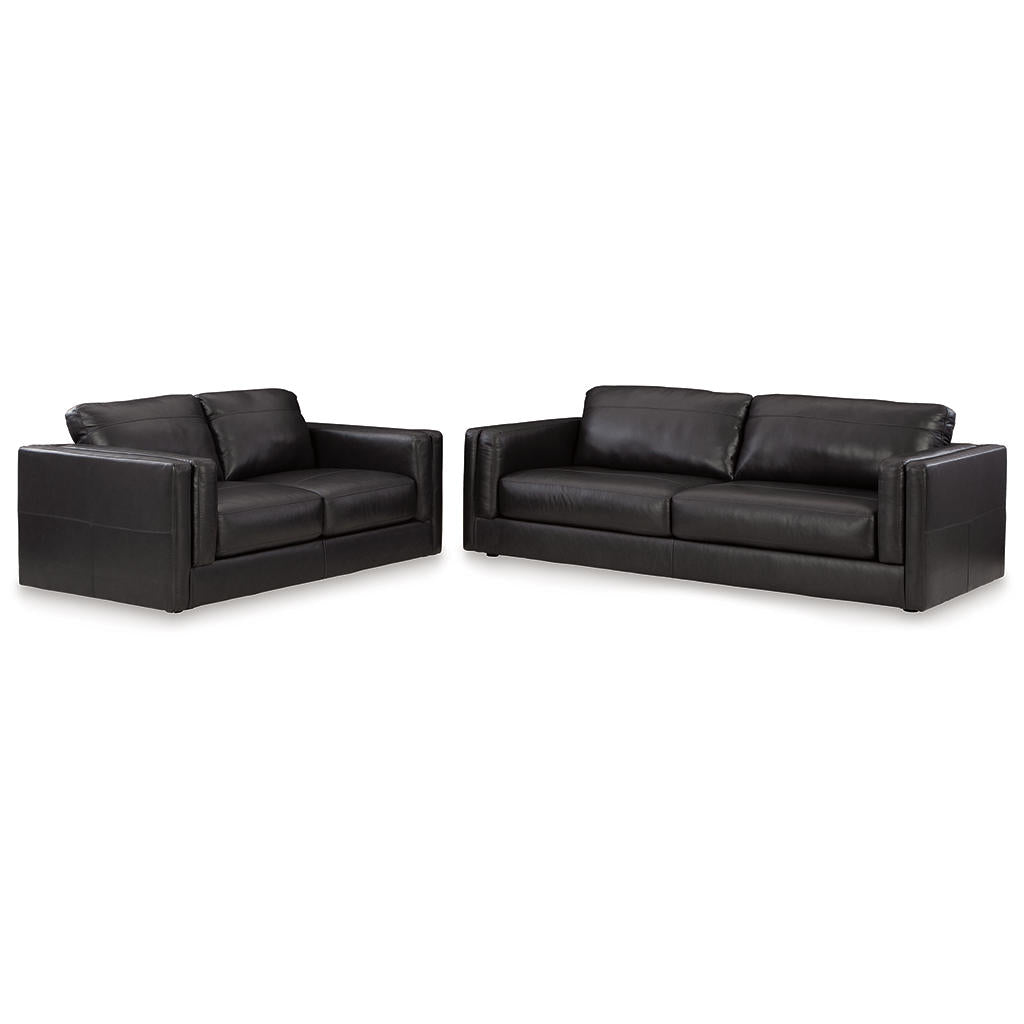 Amiata Sofa and Loveseat — Onyx Leather Pair, One Number Signature Design by Ashley® Uncategorized