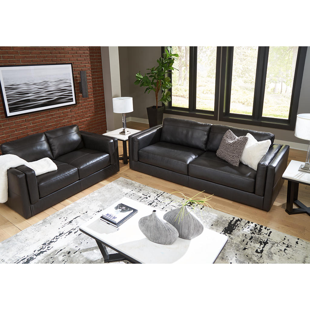 Amiata Sofa and Loveseat — Onyx Leather Pair, One Number Signature Design by Ashley® Uncategorized