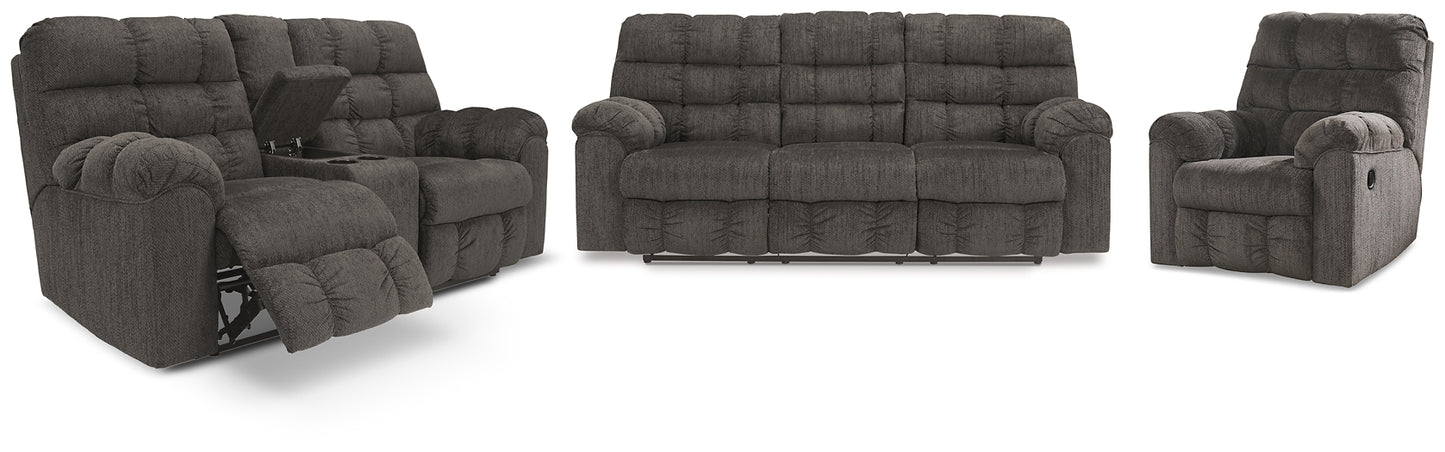 Acieona Reclining Sofa, Loveseat and Recliner