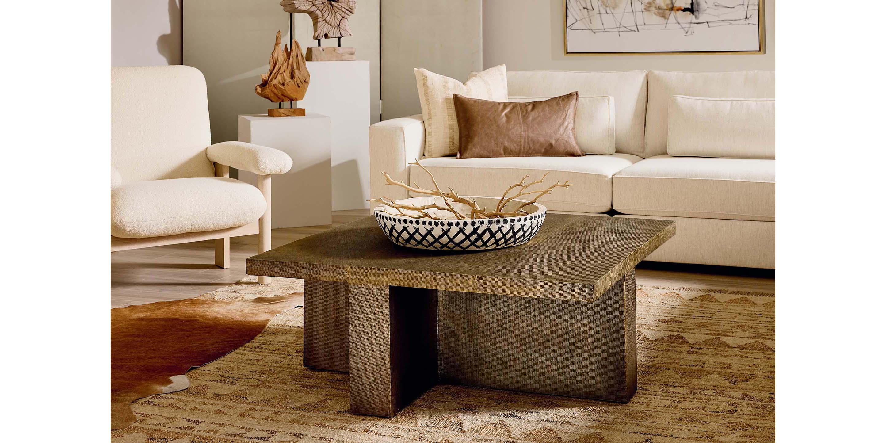 Bassett Vansant Square Cocktail Table — Brass Metal Cladding Bassett Coffee Table