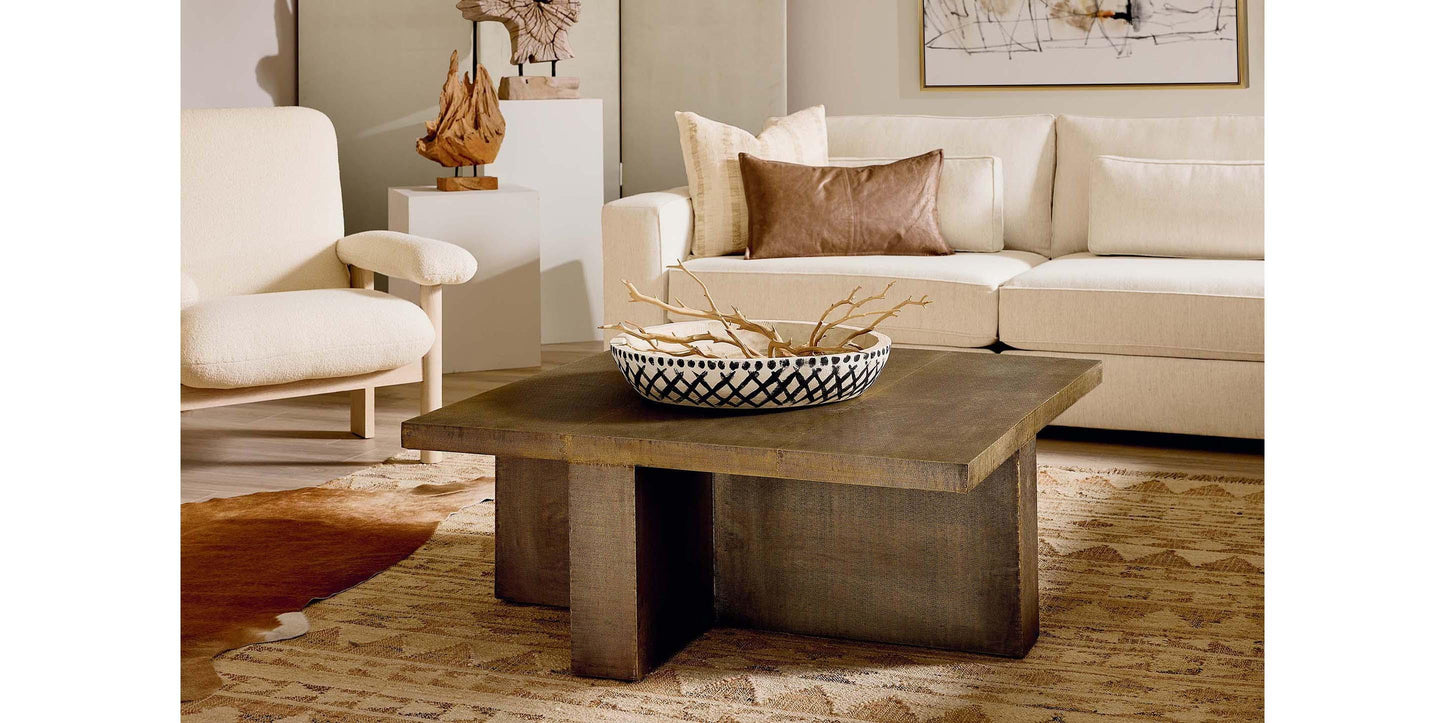 Bassett Vansant Square Cocktail Table — Brass Metal Cladding Bassett Coffee Table