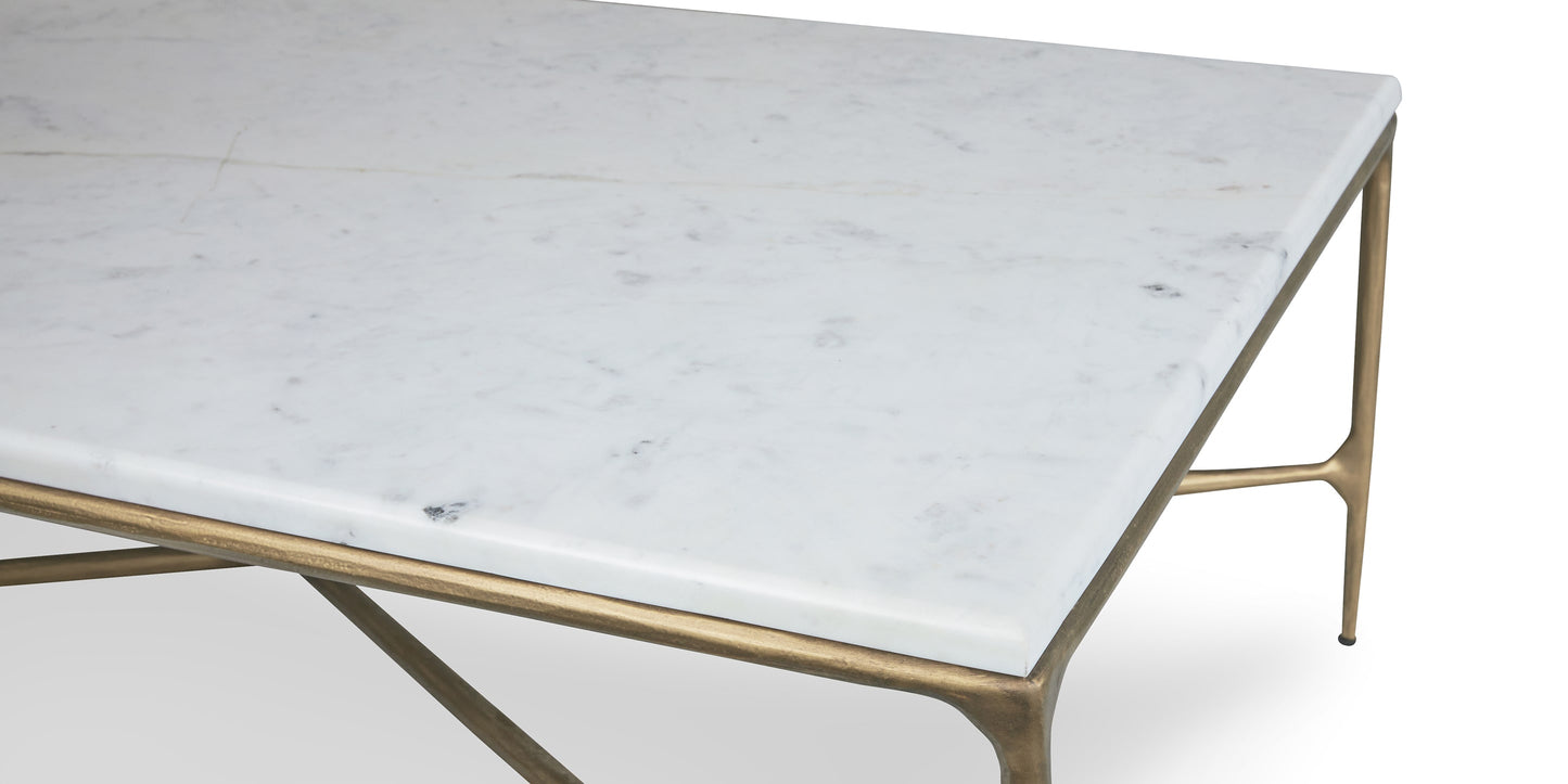 Bassett Keswick Rectangular Cocktail — White Marble, Hammered Iron