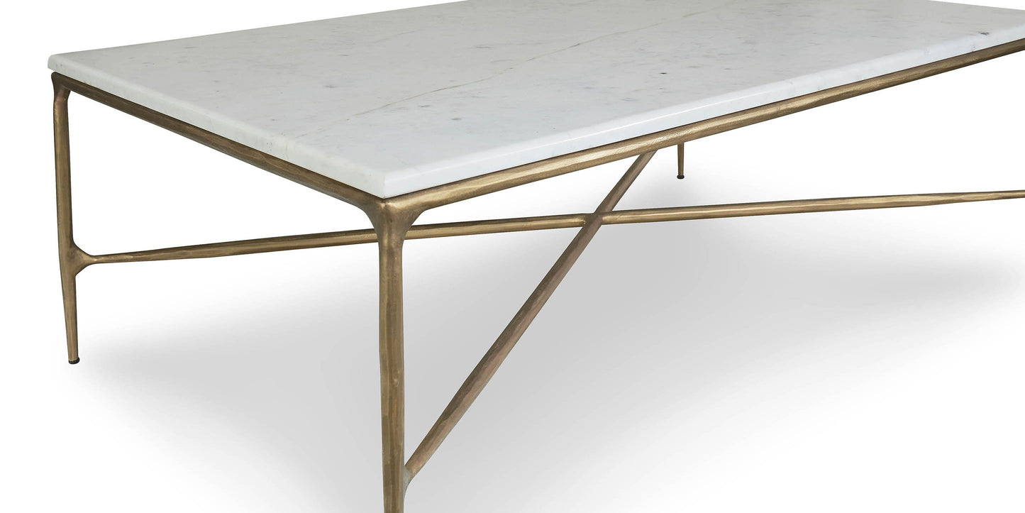 Bassett Keswick Rectangular Cocktail — White Marble, Hammered Iron