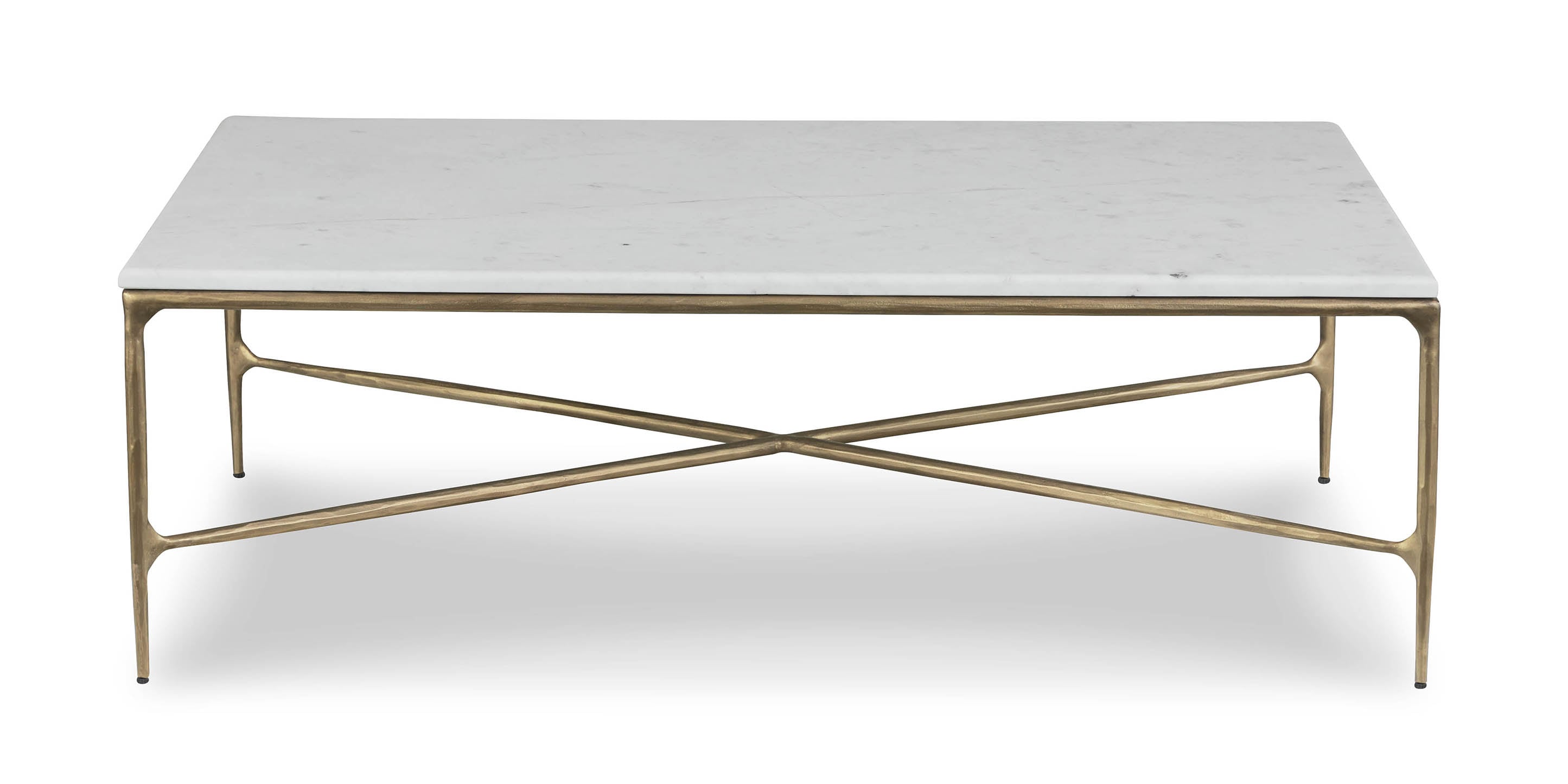 Bassett Keswick Rectangular Cocktail — White Marble, Hammered Iron