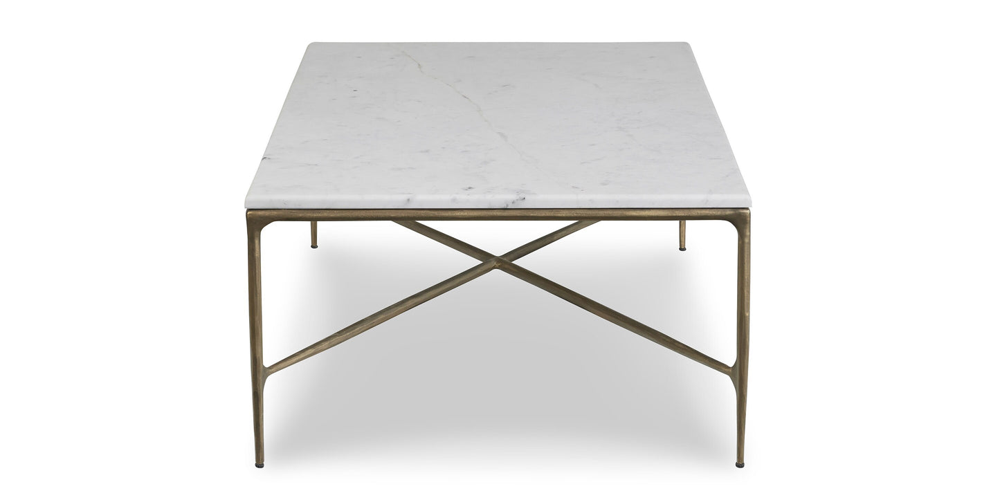 Bassett Keswick Rectangular Cocktail — White Marble, Hammered Iron