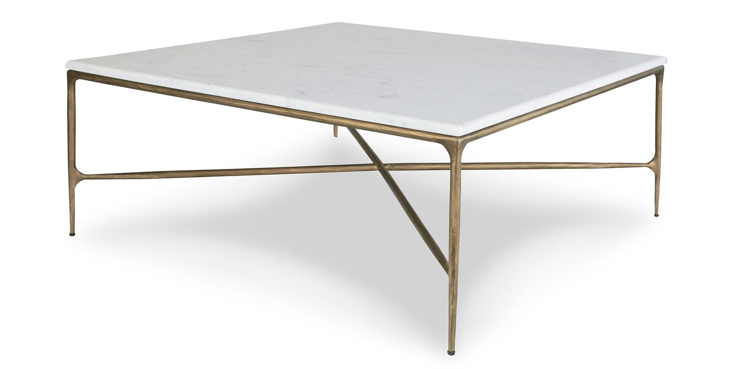 Bassett Keswick Square Cocktail — Marble Top, Hand-Hammered Iron