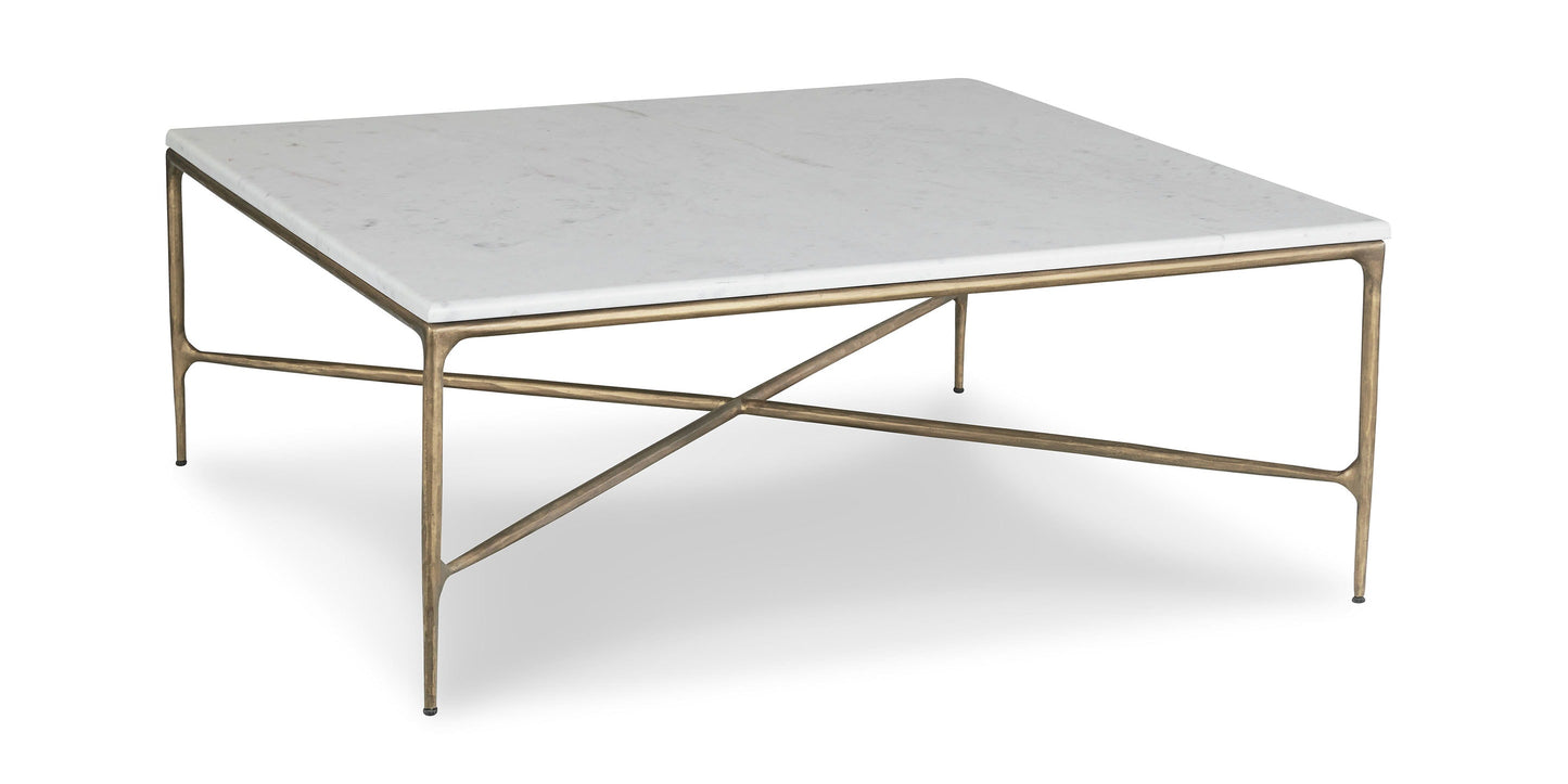 Bassett Keswick Square Cocktail — Marble Top, Hand-Hammered Iron