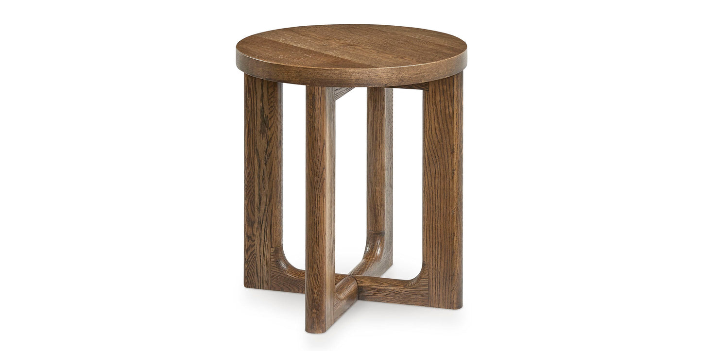 Bassett Reston Round Accent Table — Compact Oak, Made in the USA — Summerfield finish
