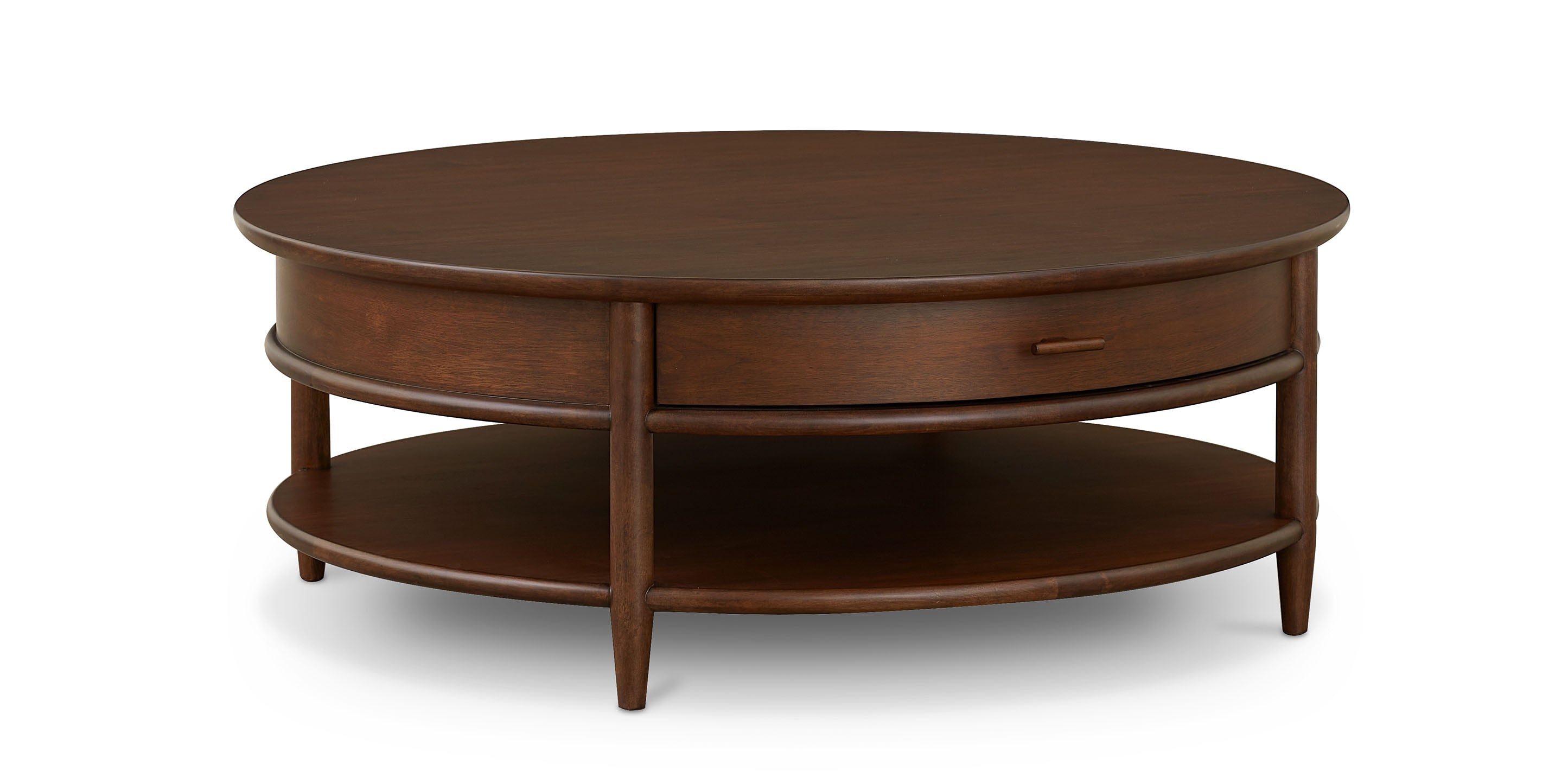 Bassett Copenhagen 48" Round Cocktail Table — Mid-Century Walnut Bassett Coffee Table
