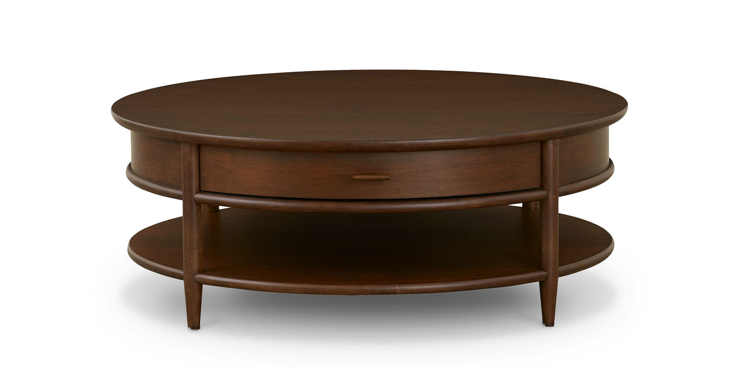 Bassett Copenhagen 48" Round Cocktail Table — Mid-Century Walnut Bassett Coffee Table