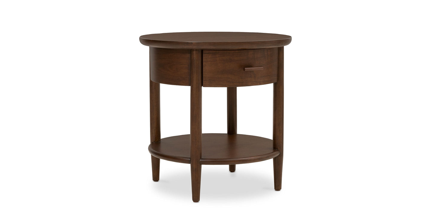 Bassett Copenhagen 24" Round End Table — Walnut, Danish Modern Bassett End Table