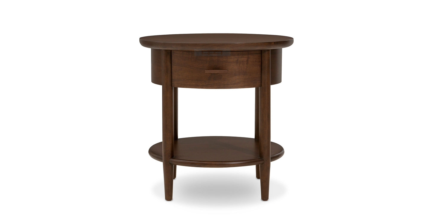 Bassett Copenhagen 24" Round End Table — Walnut, Danish Modern Bassett End Table
