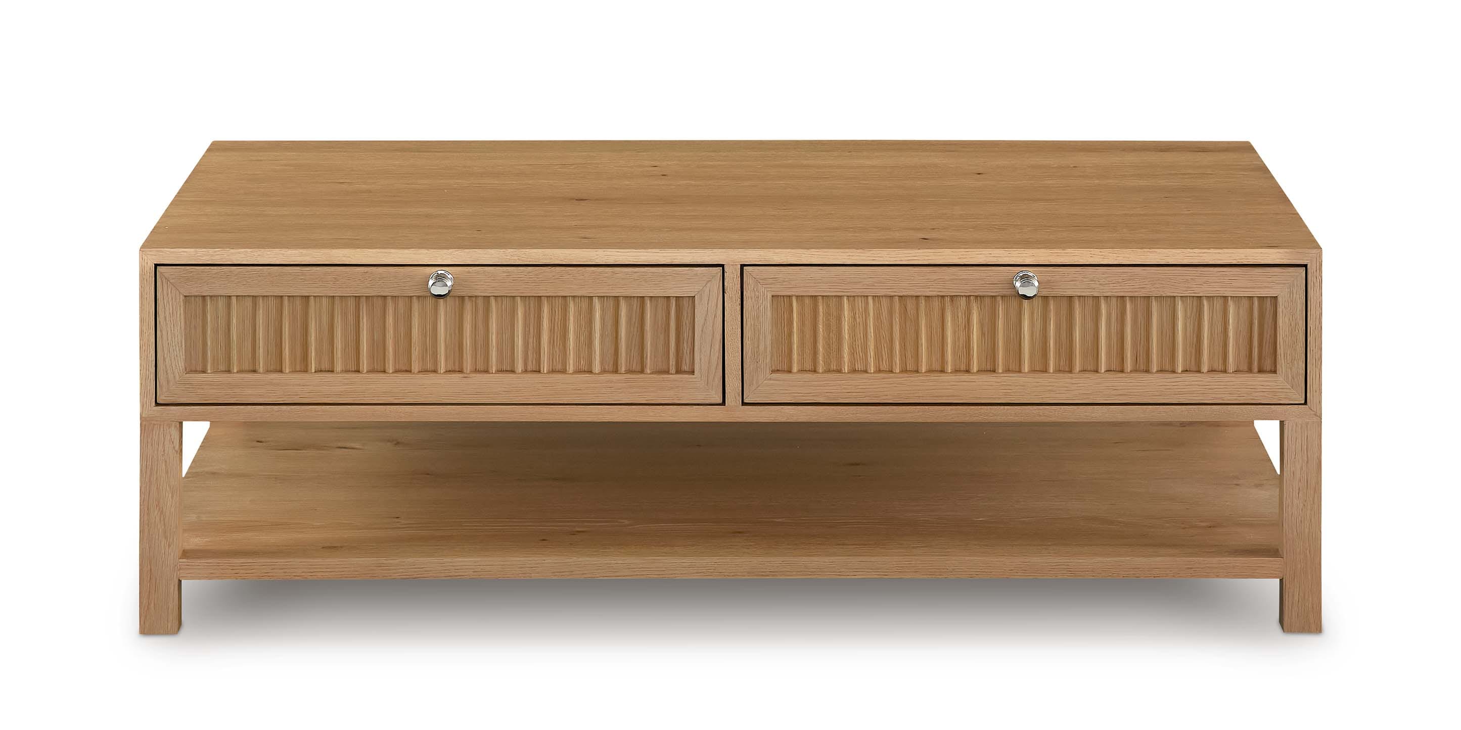 Bassett Newbury Ribbed Drawer Cocktail Table — Natural White Oak — Natural finish