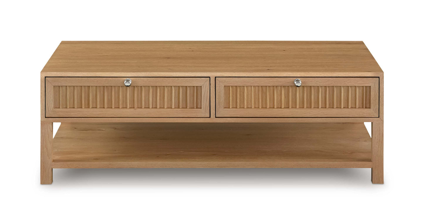 Bassett Newbury Ribbed Drawer Cocktail Table — Natural White Oak — Natural finish
