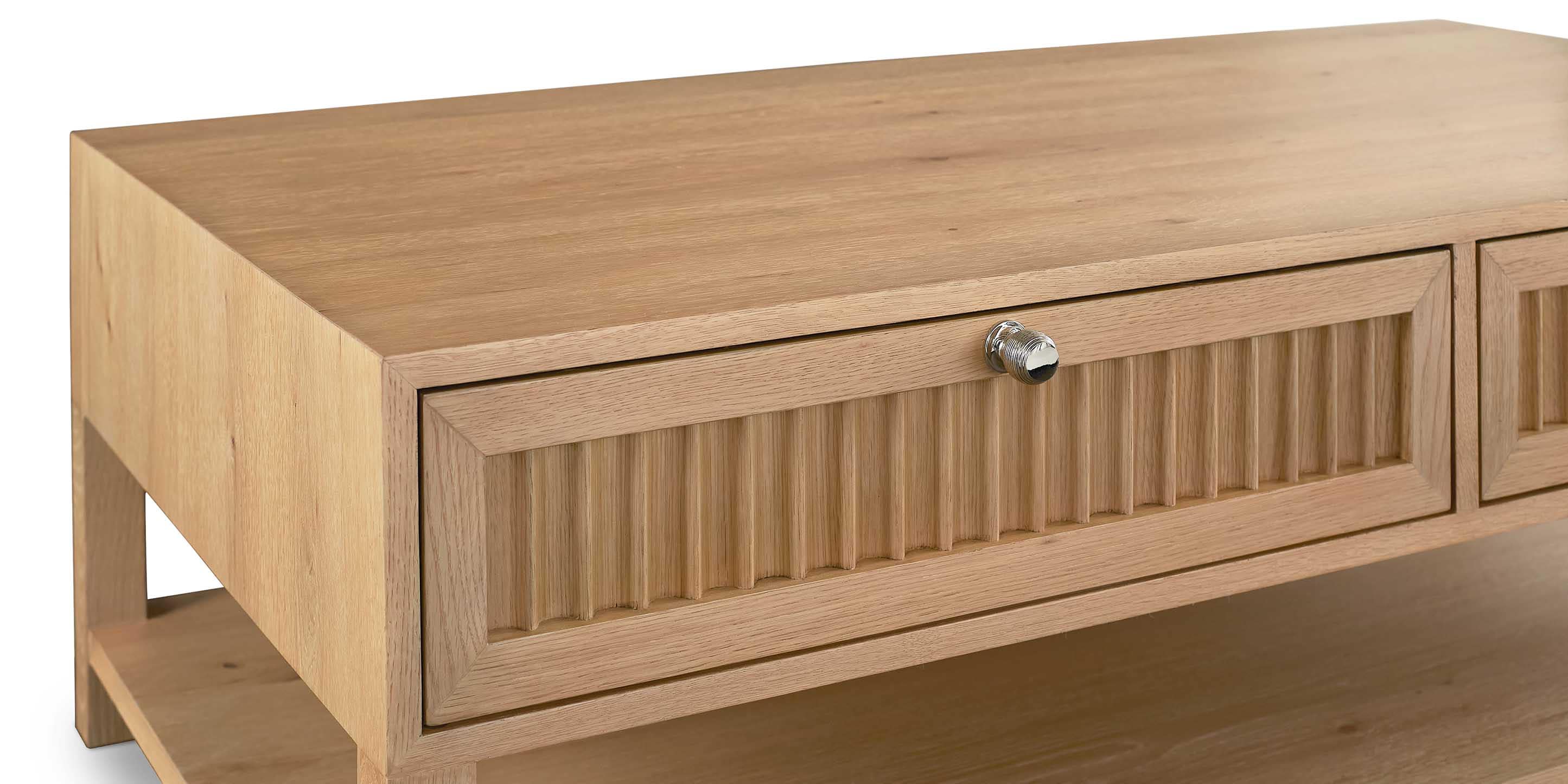 Bassett Newbury Ribbed Drawer Cocktail Table — Natural White Oak — Natural finish