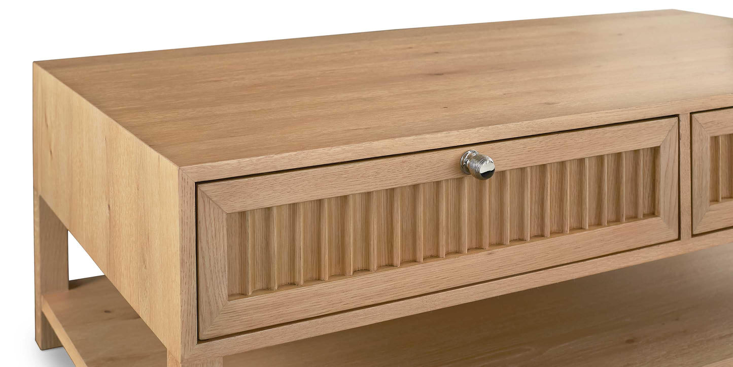 Bassett Newbury Ribbed Drawer Cocktail Table — Natural White Oak — Natural finish