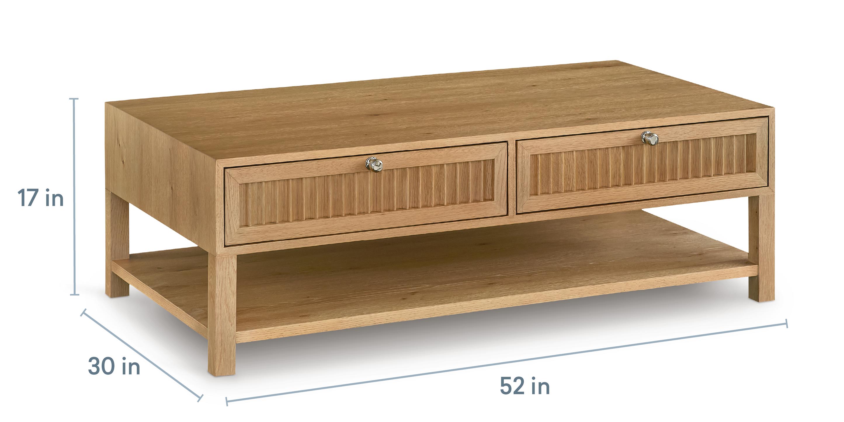 Bassett Newbury Ribbed Drawer Cocktail Table — Natural White Oak — dimensions