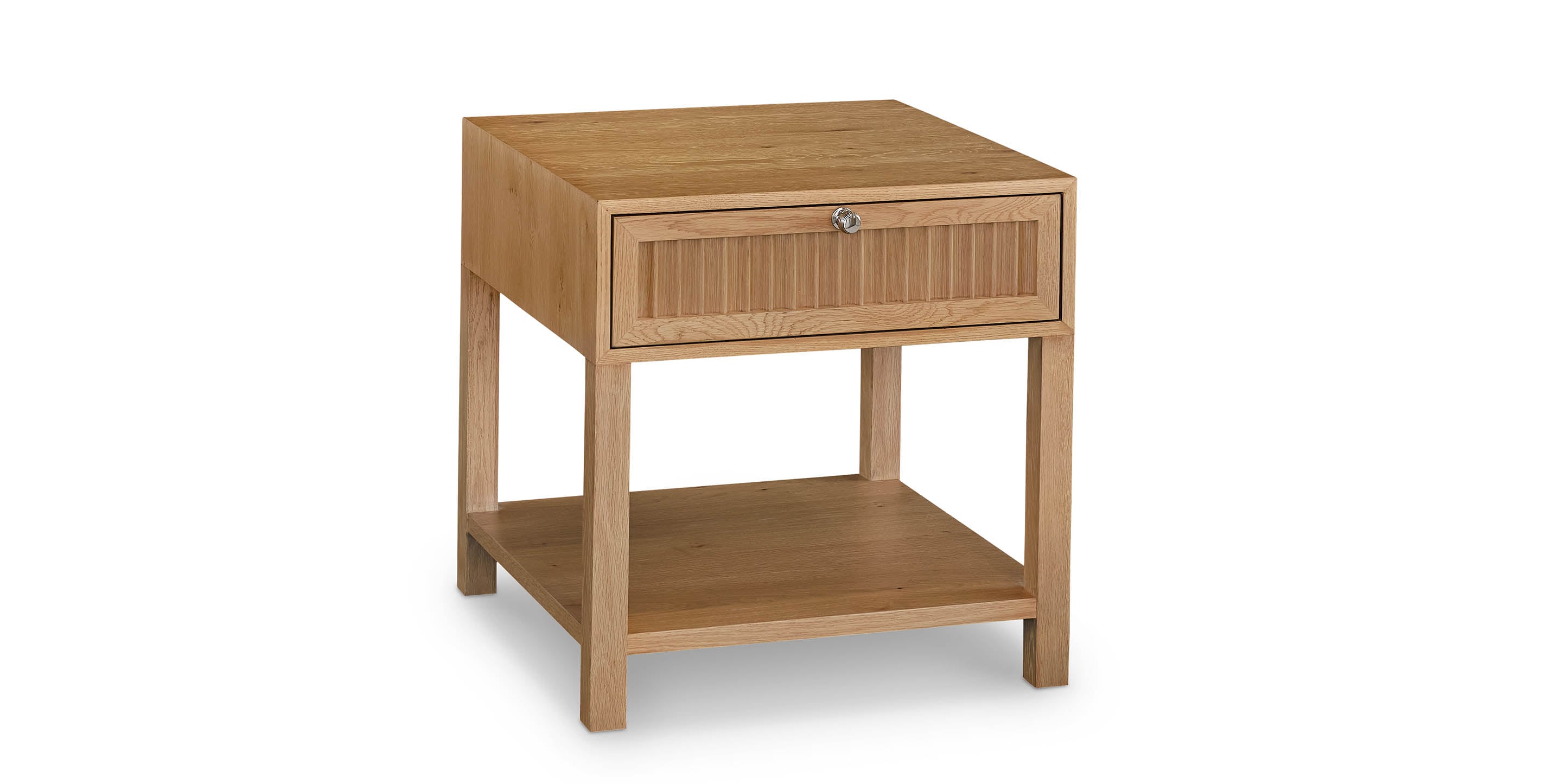 Bassett Newbury Ribbed Drawer End Table — Soft-Close Storage, USA-Made — Natural finish