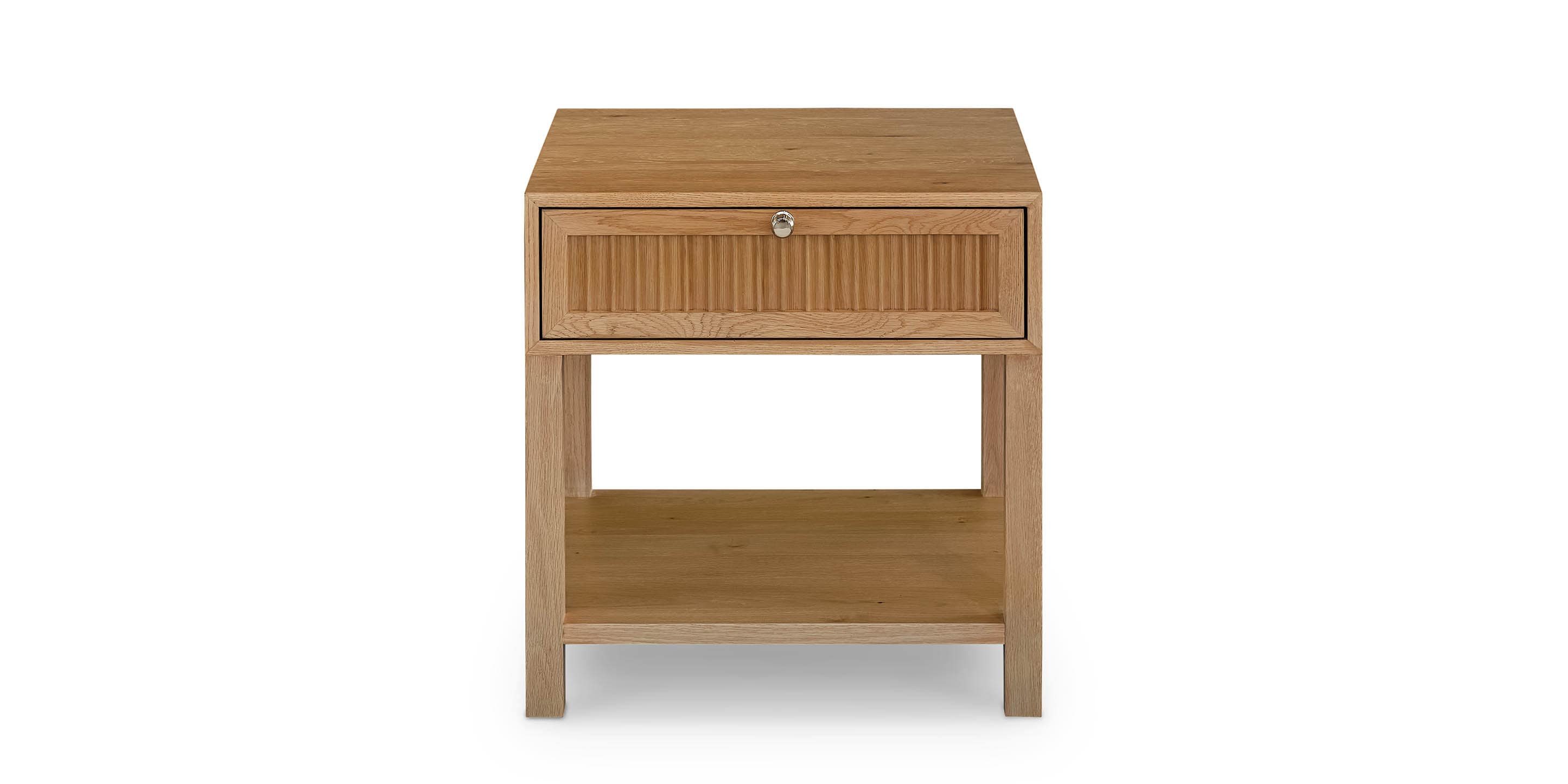 Bassett Newbury Ribbed Drawer End Table — Soft-Close Storage, USA-Made — Natural finish