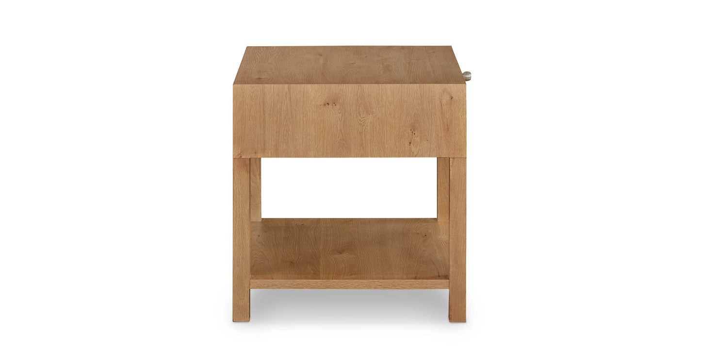 Bassett Newbury Ribbed Drawer End Table — Soft-Close Storage, USA-Made — Natural finish