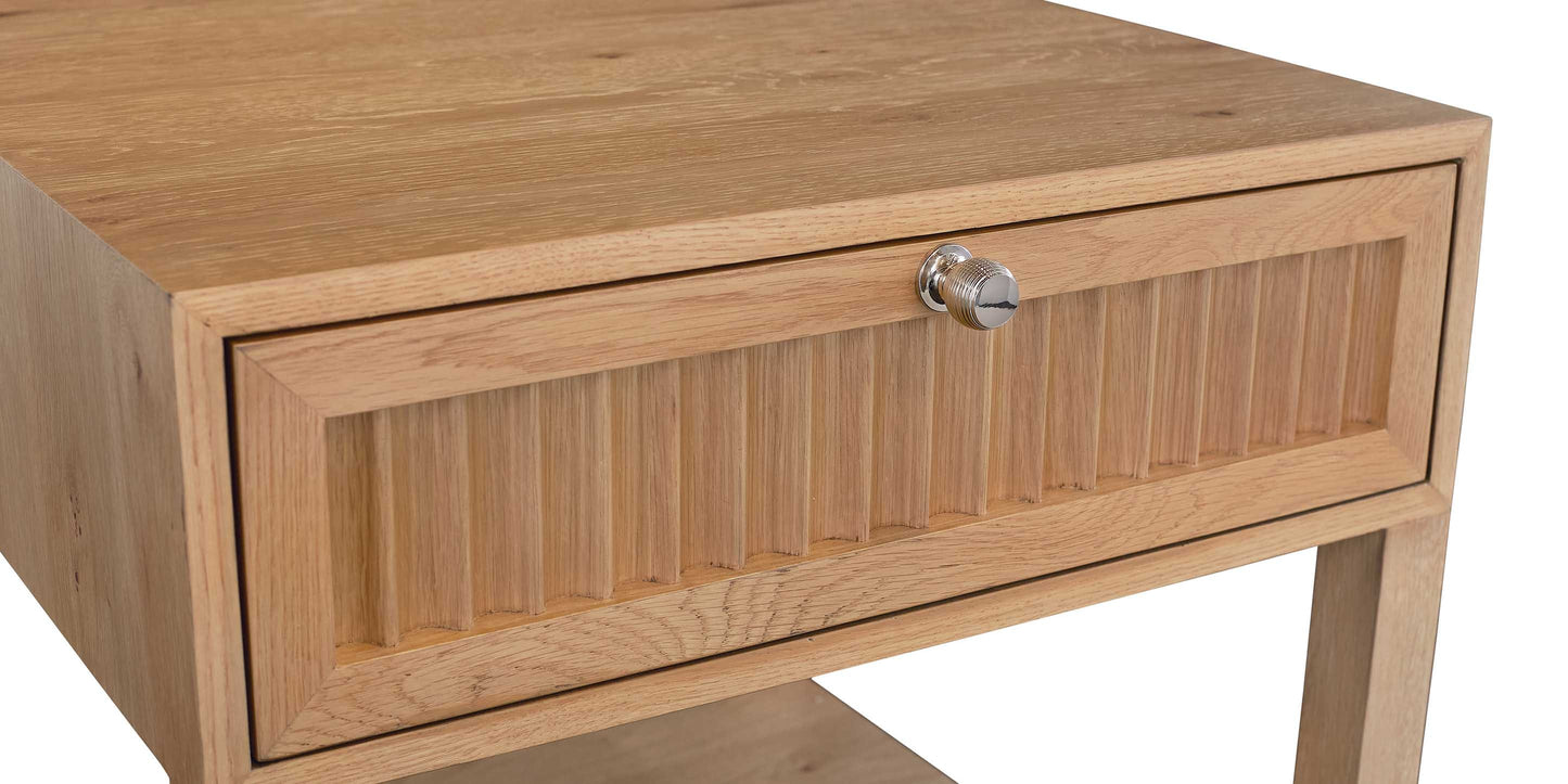 Bassett Newbury Ribbed Drawer End Table — Soft-Close Storage, USA-Made — Natural finish