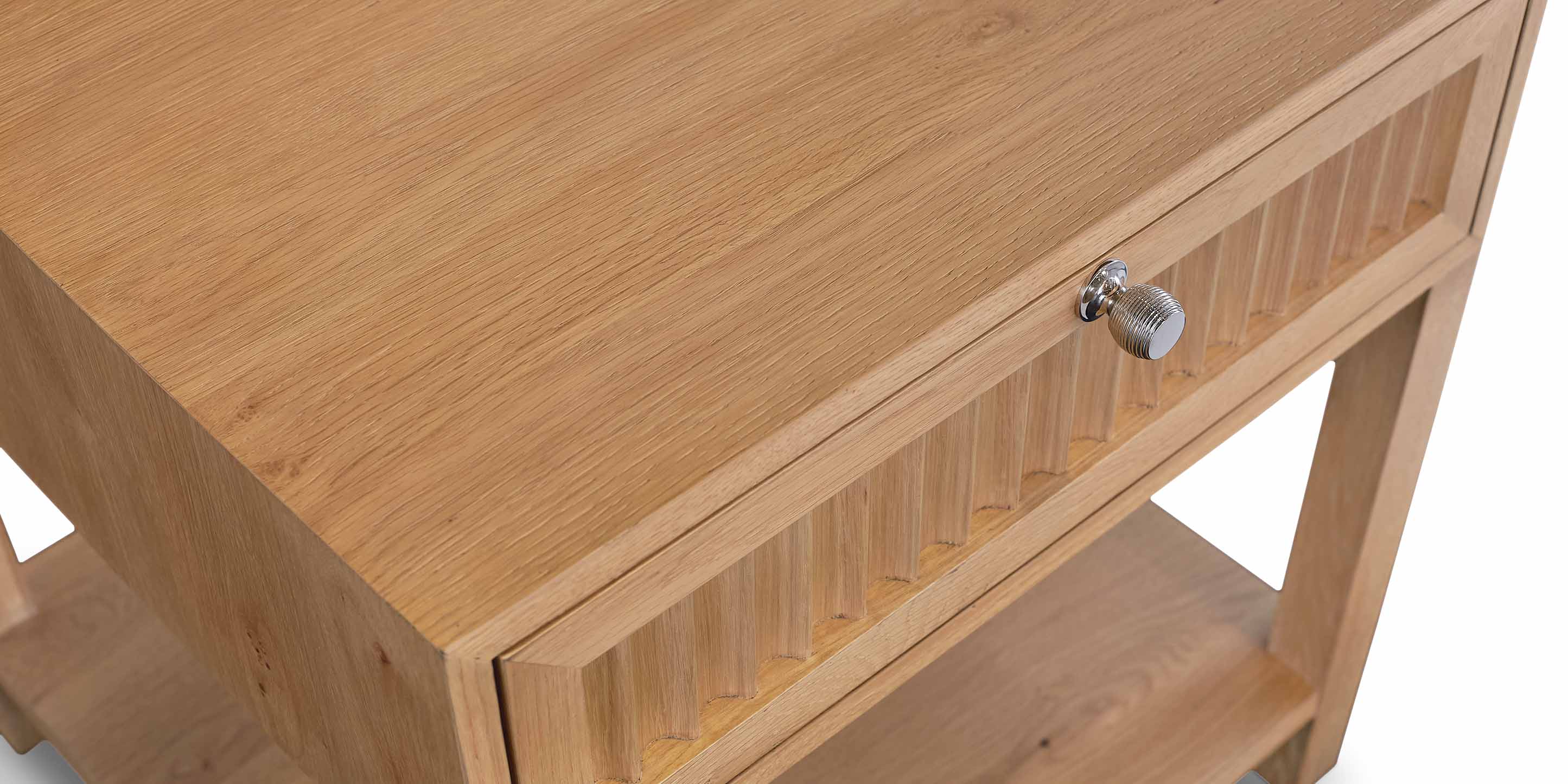 Bassett Newbury Ribbed Drawer End Table — Soft-Close Storage, USA-Made — Natural finish