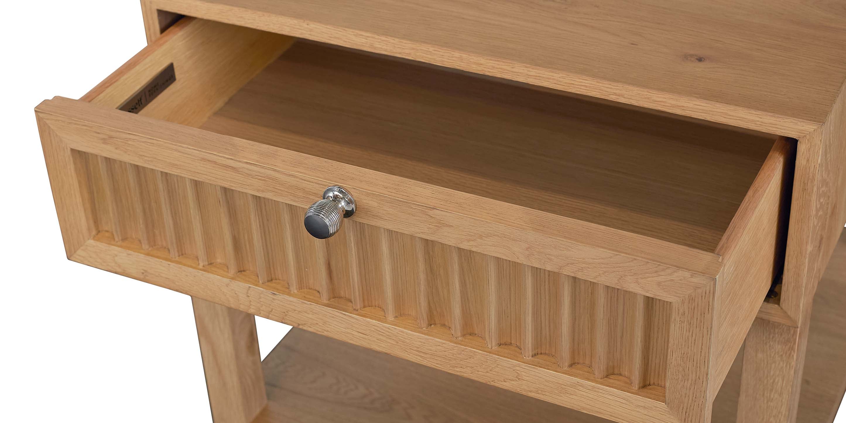 Bassett Newbury Ribbed Drawer End Table — Soft-Close Storage, USA-Made — Natural finish