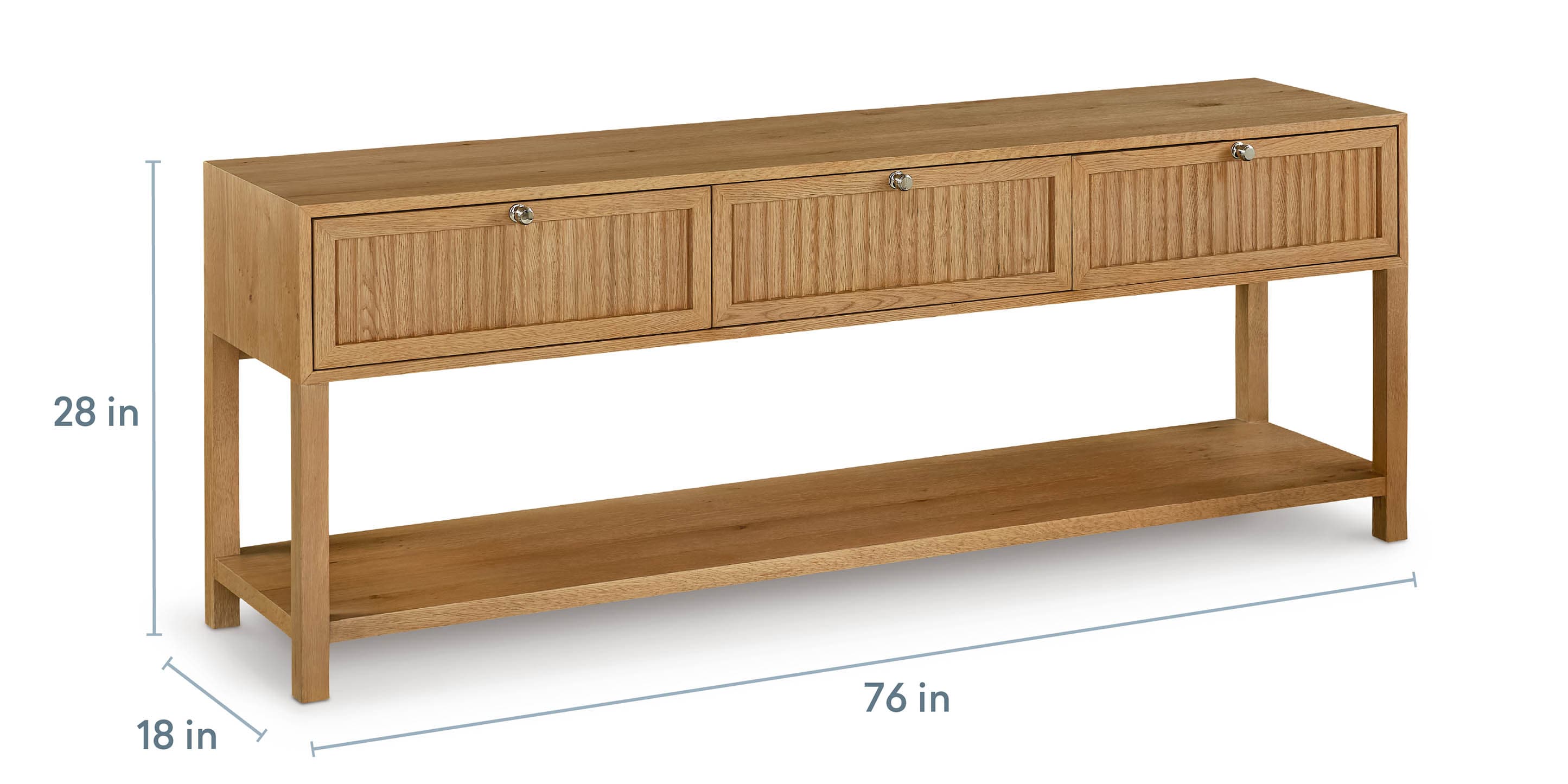 Bassett Newbury Low Console/Credenza — Natural White Oak, USA-Made — dimensions