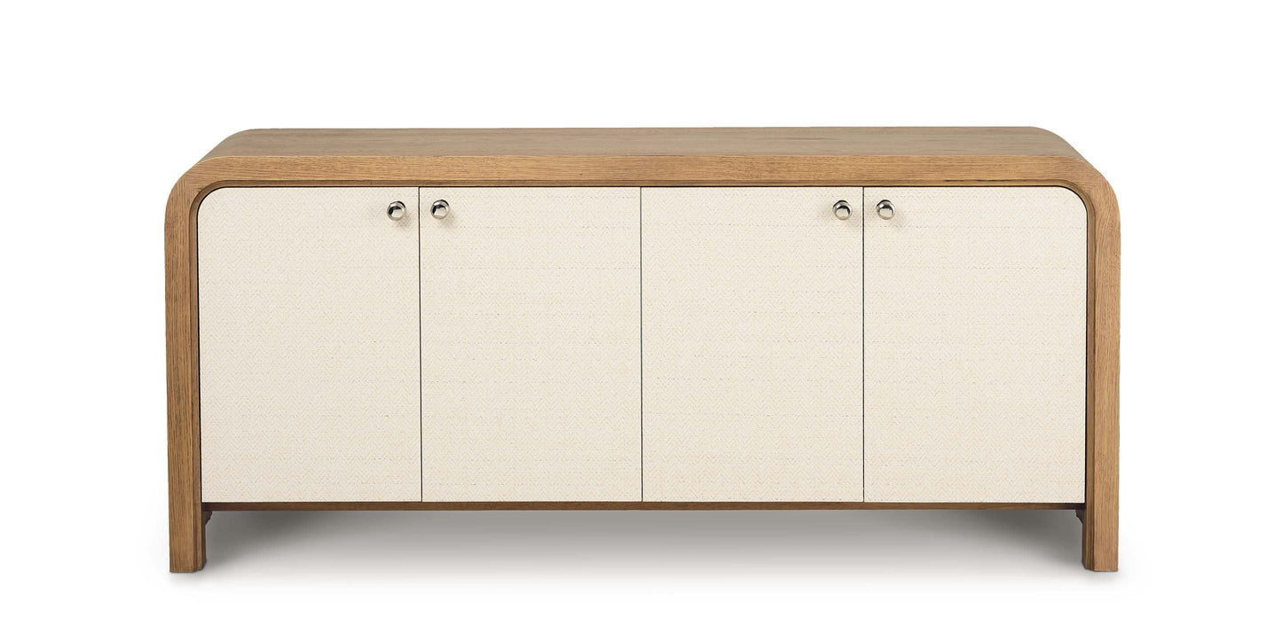 Bassett Newbury 4 Door Arched Console — Closed Storage, USA-Made — Natural finish