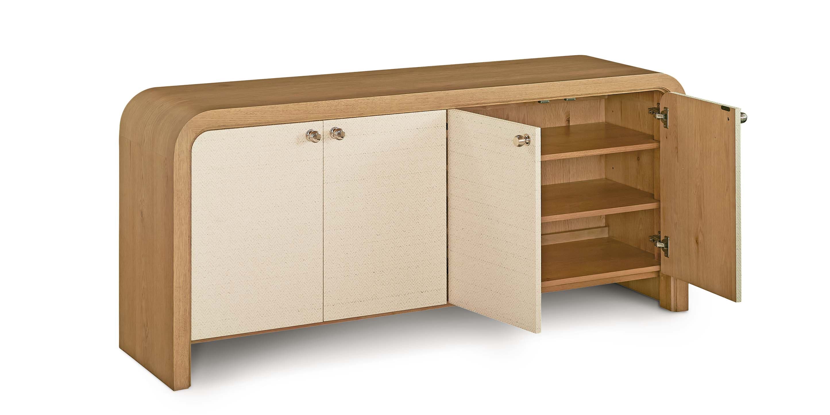 Bassett Newbury 4 Door Arched Console — Closed Storage, USA-Made — Natural finish