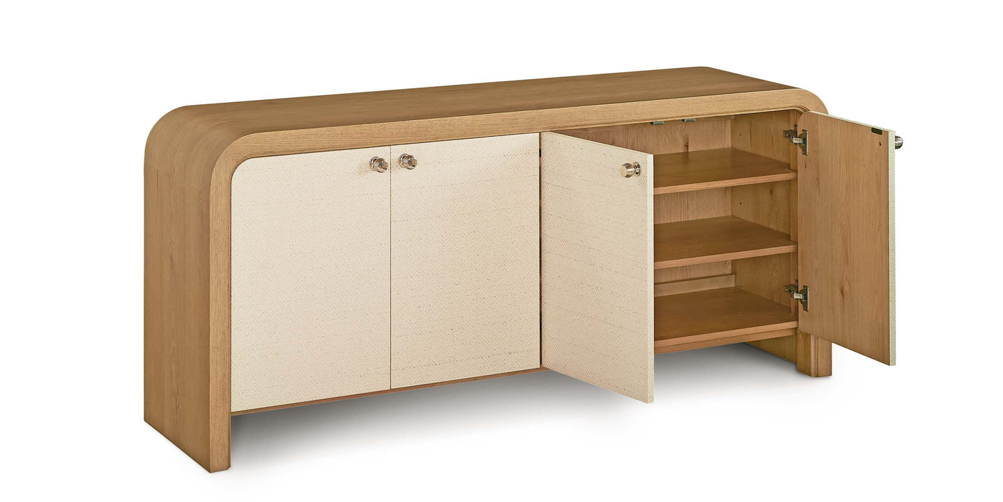 Bassett Newbury 4 Door Arched Console — Closed Storage, USA-Made — Natural finish