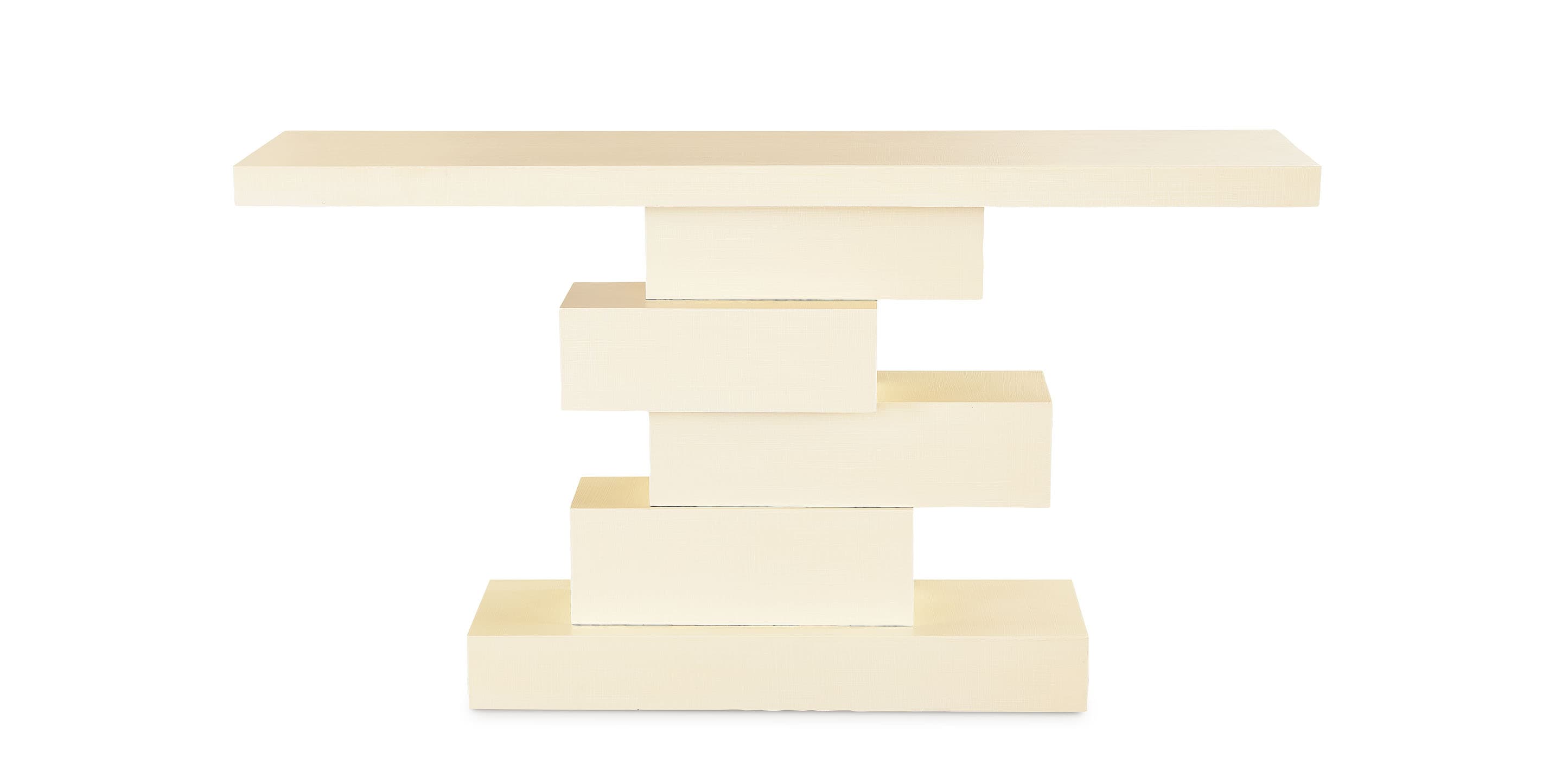 Bassett Newbury Tier Console Table — Gesso Finish, Made in the USA — Parchment Gesso finish