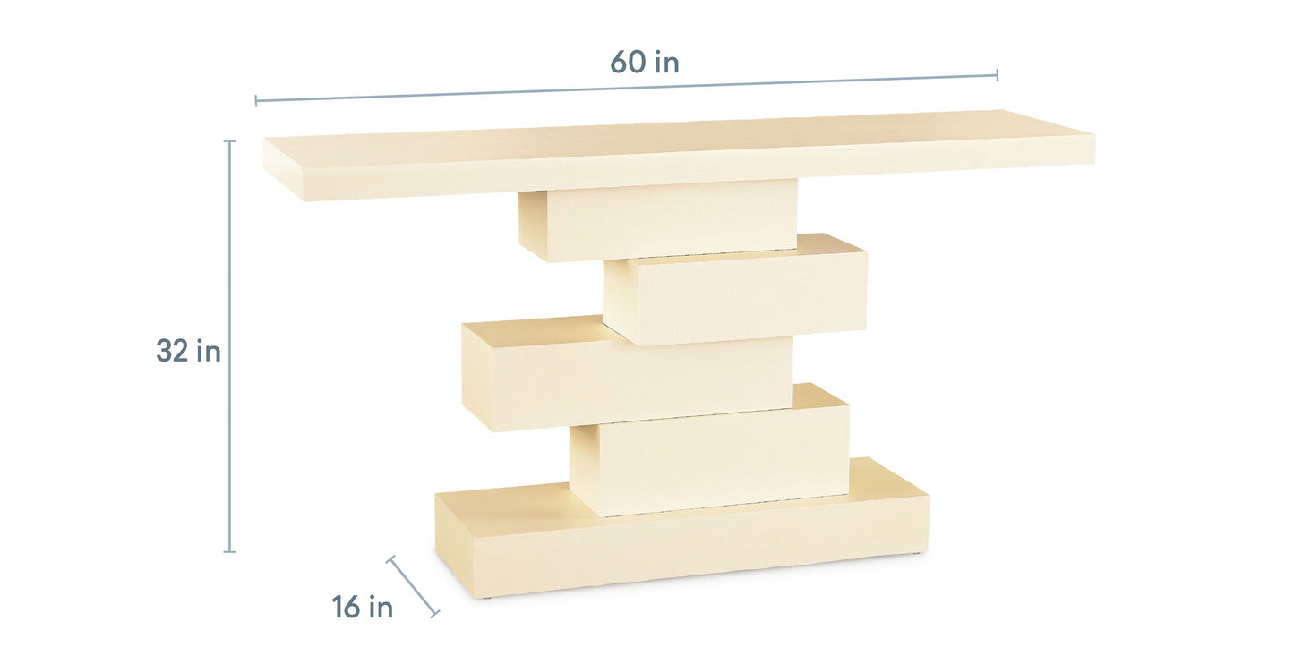 Bassett Newbury Tier Console Table — Gesso Finish, Made in the USA — dimensions