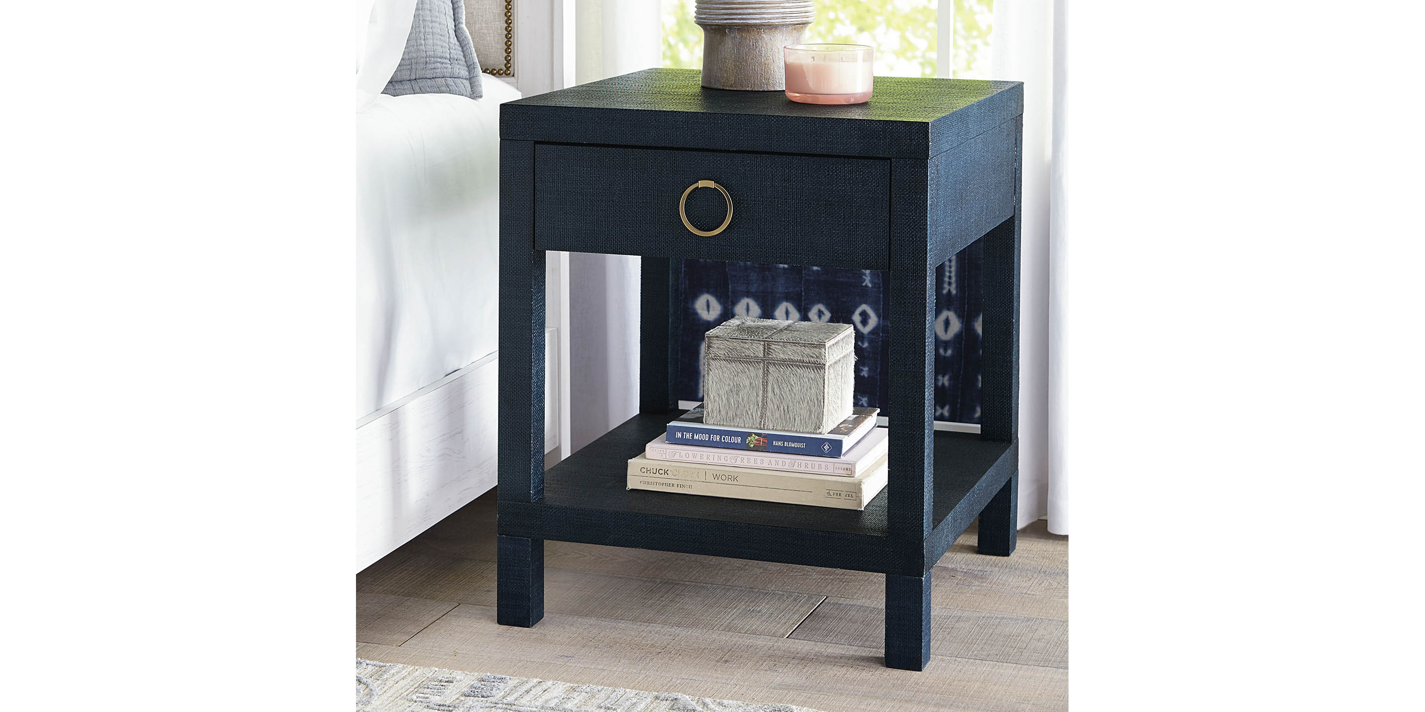 Bassett Ventura End Table — Elm, Two Stocked Finishes — Pacific Blue finish