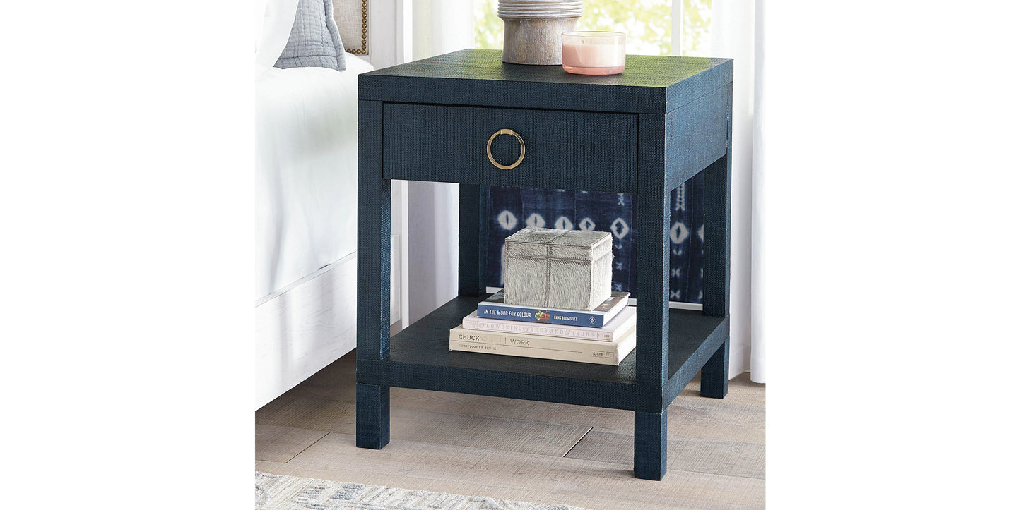 Bassett Ventura End Table — Elm, Two Stocked Finishes — Pacific Blue finish