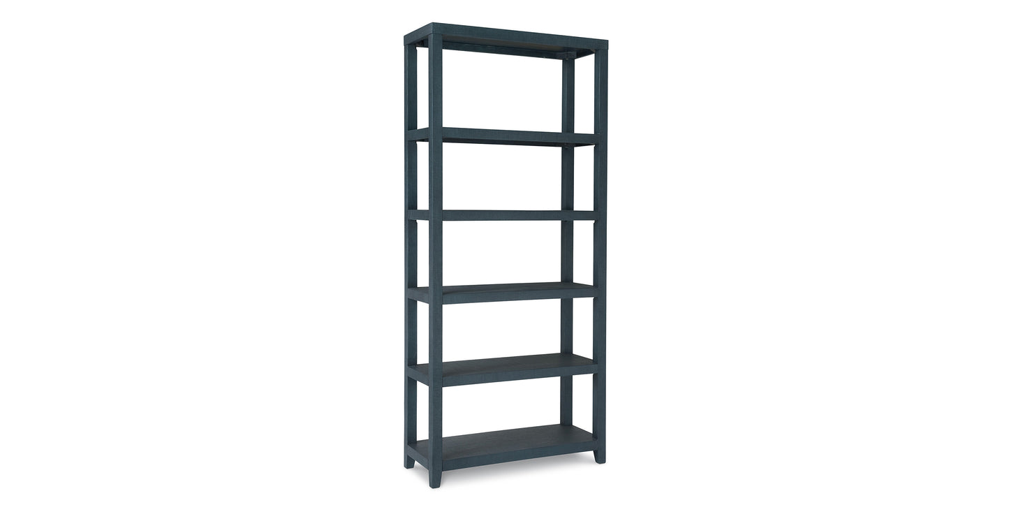 Bassett Ventura Large Etagere — 90-Inch Elm Bookcase — Pacific Blue finish