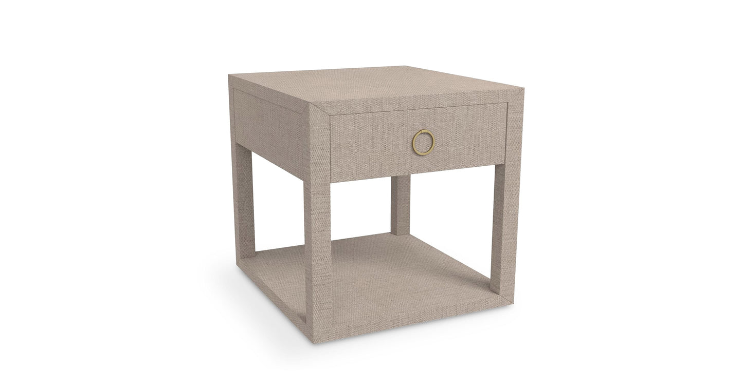 Bassett Ventura End Table — Elm, Two Stocked Finishes — Sand Grey finish