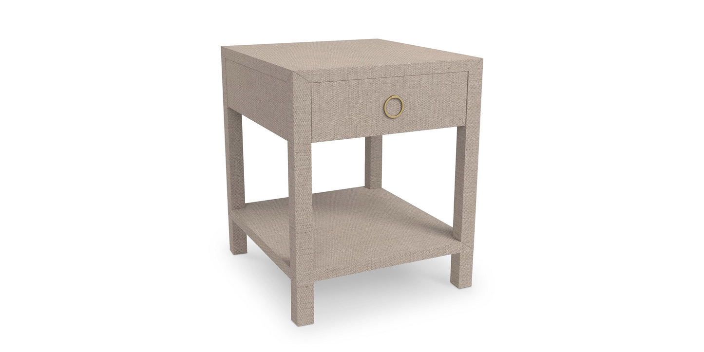 Bassett Ventura End Table — Elm, Two Stocked Finishes — Sand Grey finish