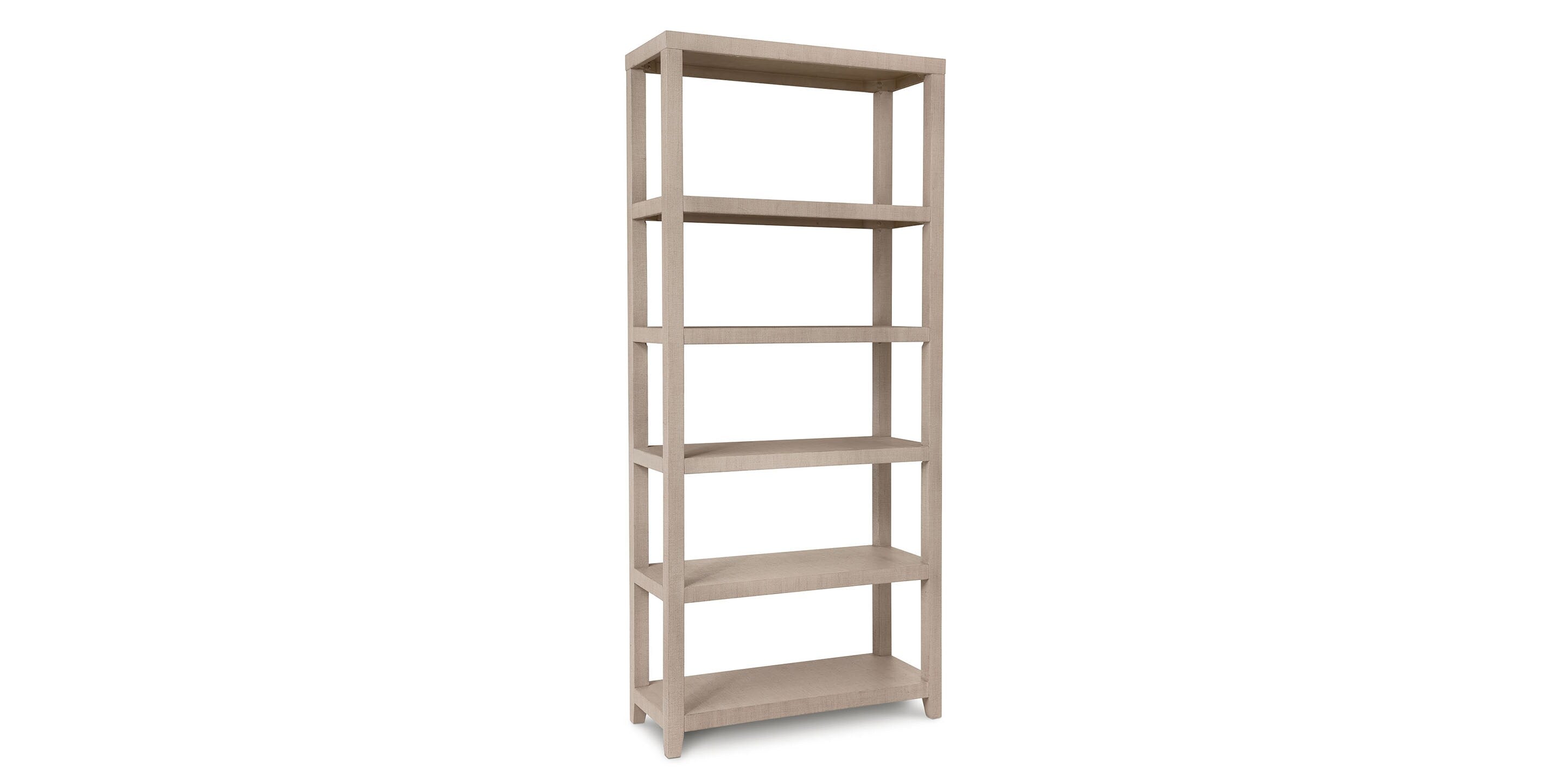 Bassett Ventura Large Etagere — 90-Inch Elm Bookcase — Sand Grey finish