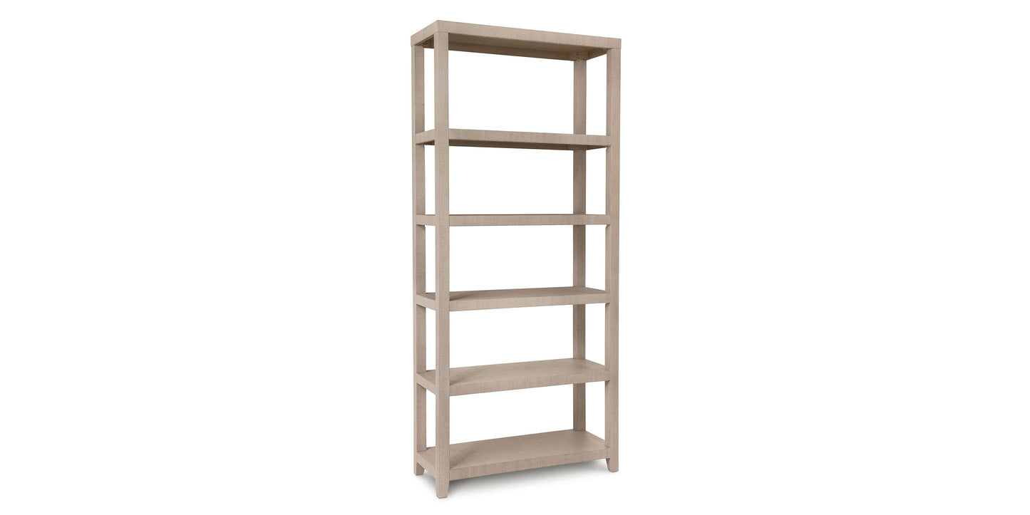 Bassett Ventura Large Etagere — 90-Inch Elm Bookcase — Sand Grey finish