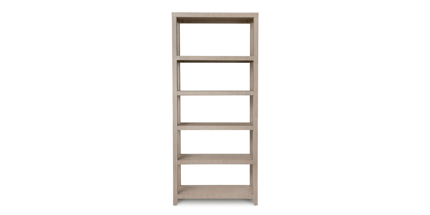 Bassett Ventura Large Etagere — 90-Inch Elm Bookcase — Sand Grey finish