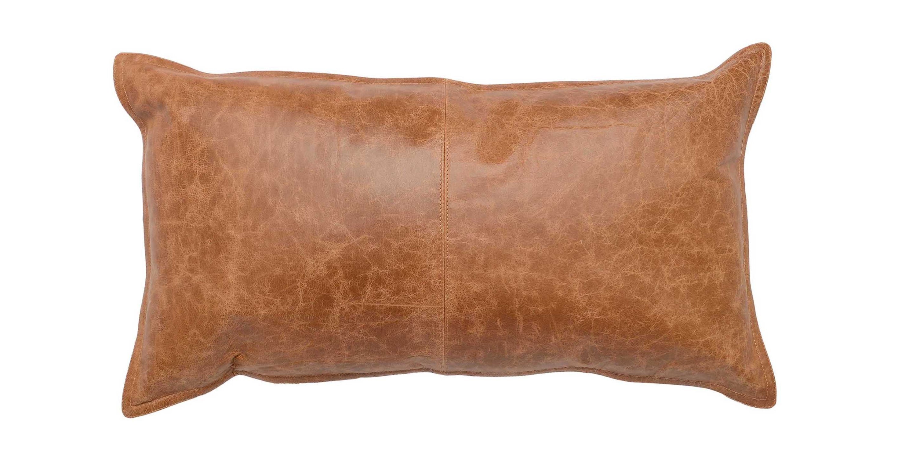 Dumont Leather Chestnut Lumbar Pillow Cover + Insert Bassett Home Decor