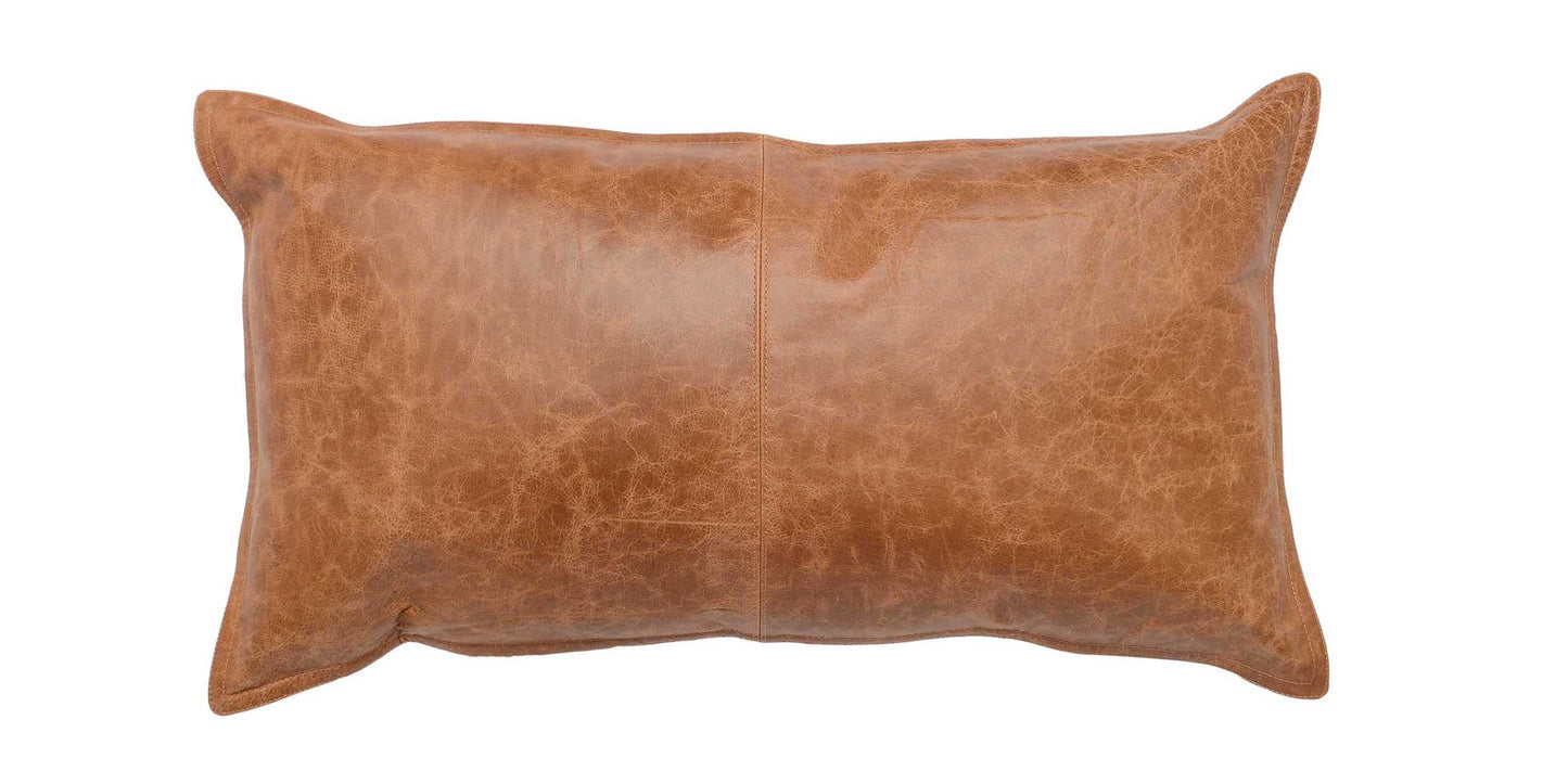 Dumont Leather Chestnut Lumbar Pillow Cover + Insert Bassett Home Decor