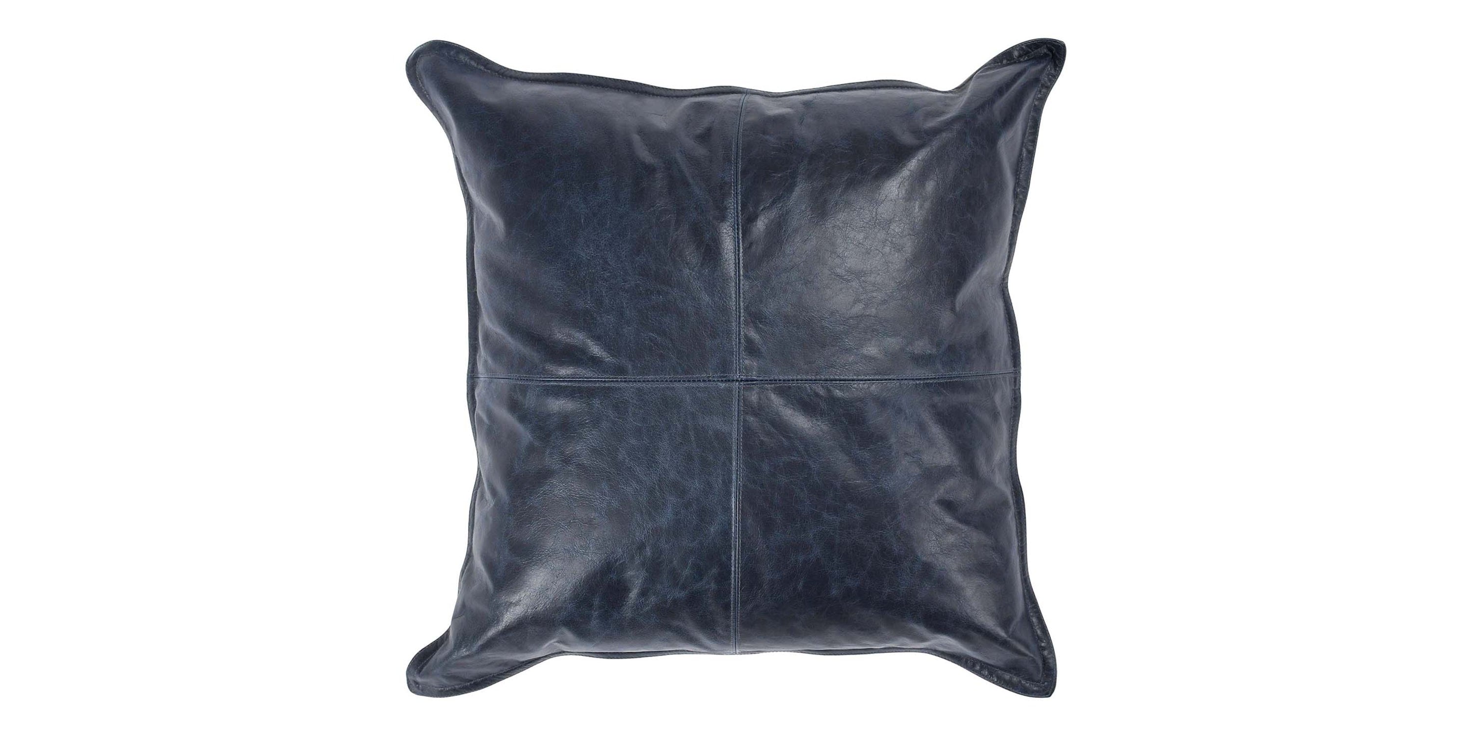 Dumont Leather Naval Night Blue Square Pillow Cover + Insert Bassett Home Decor