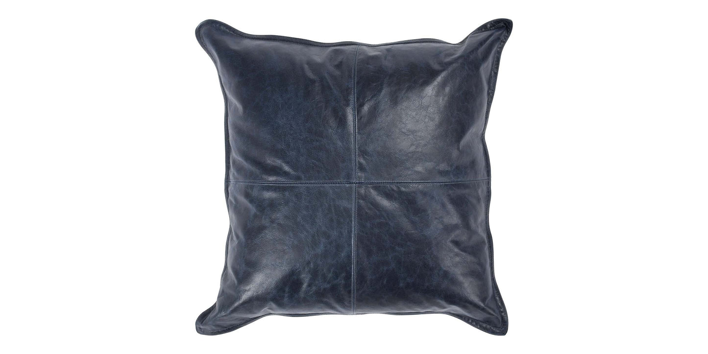Dumont Leather Naval Night Blue Square Pillow Cover + Insert Bassett Home Decor