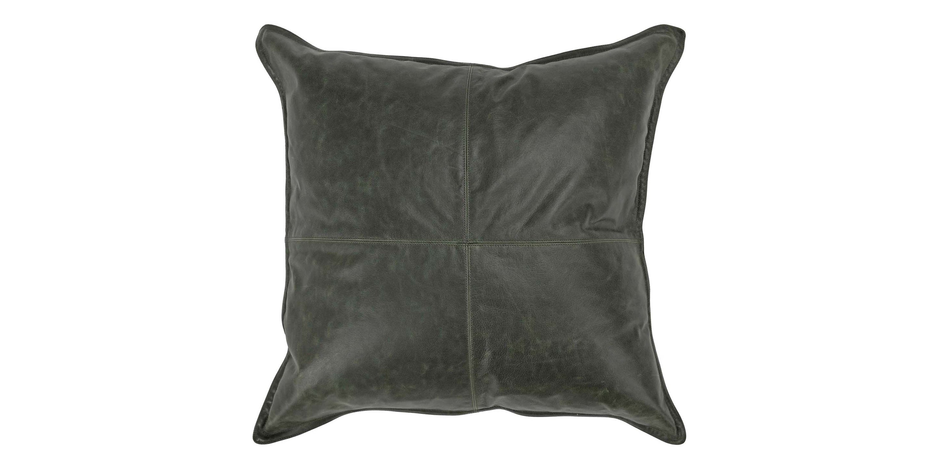 Dumont Leather Acre Forest Green Square Pillow Cover + Insert Bassett Home Decor