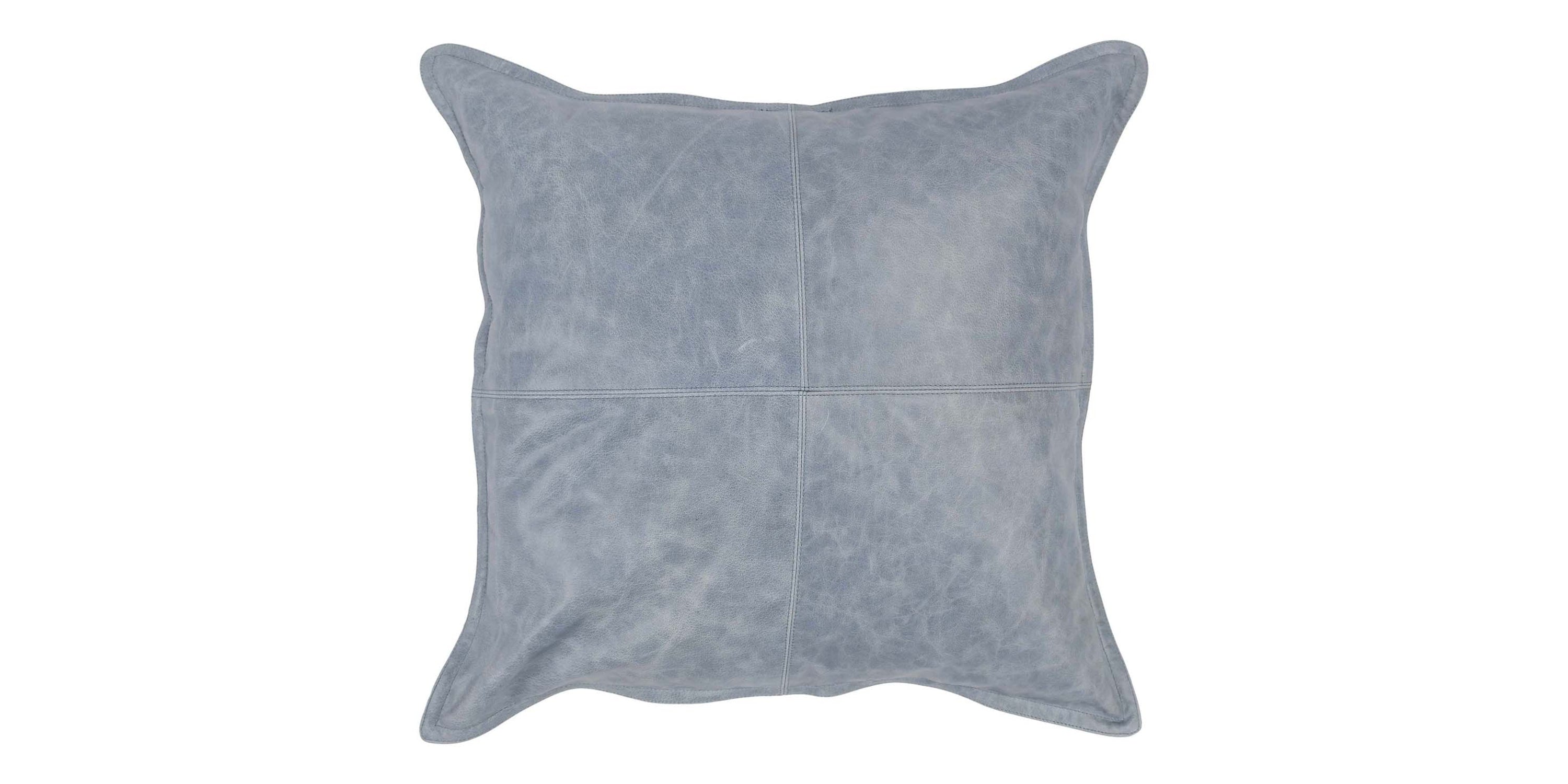 Dumont Leather Sea Fog Blue Square Pillow Cover + Insert Bassett Home Decor