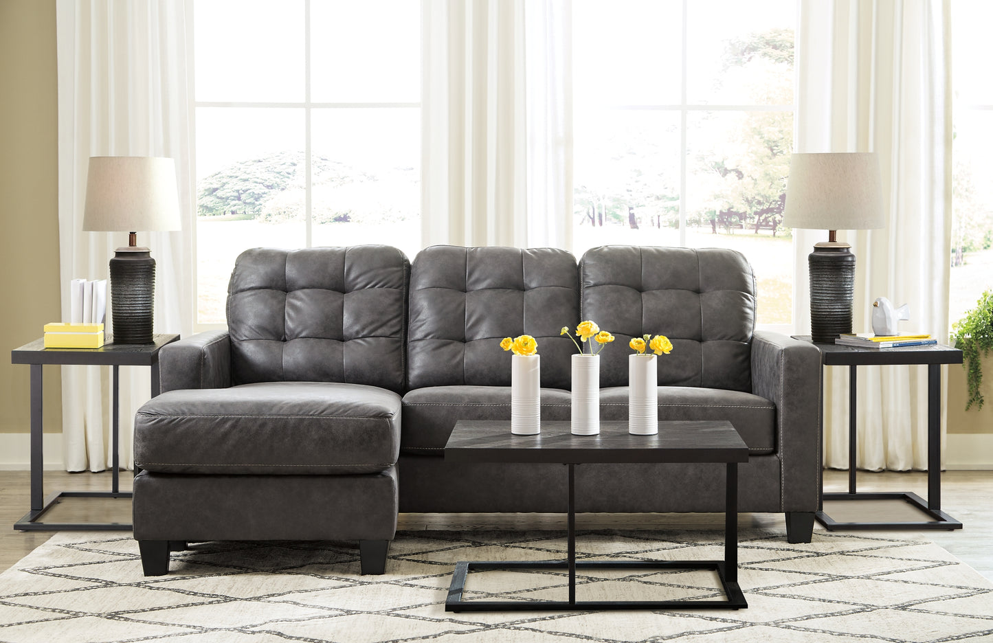 Venaldi Sofa Chaise with Occasional Table Set and Lamps