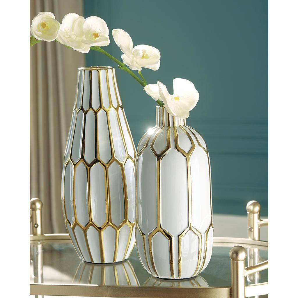 Mohsen Vase Set of 2 — Gold and White Glazed Ceramic Signature Design by Ashley® Home Accents